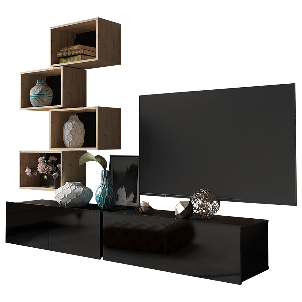 Meblościanka Kirdon z czterema otwartymi półkami Czarny / Dąb artisan  - zdjęcie 1