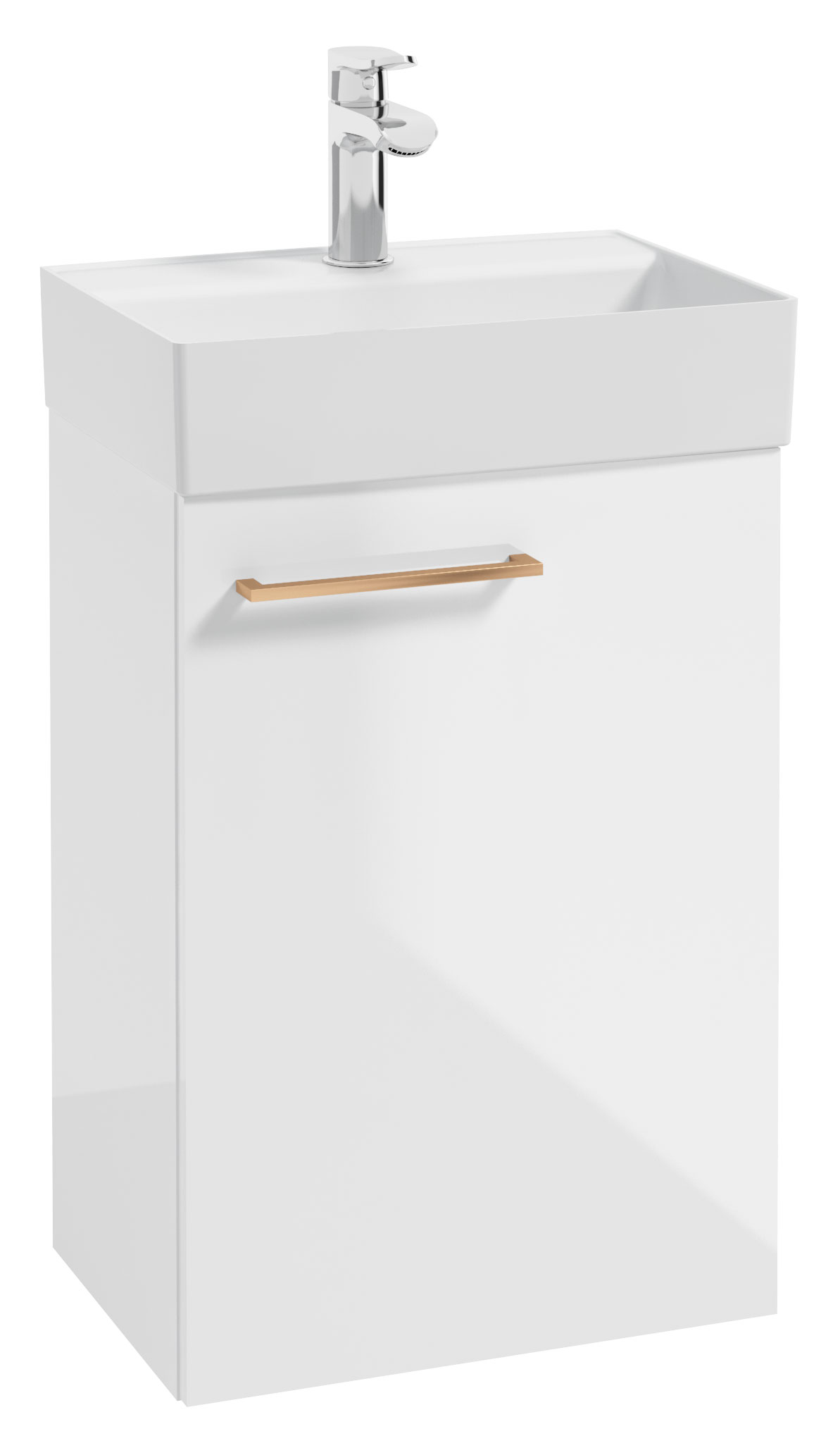 Szafka z umywalką Modullac 43 cm biały połysk ze złotym uchwytem - zdjęcie 1