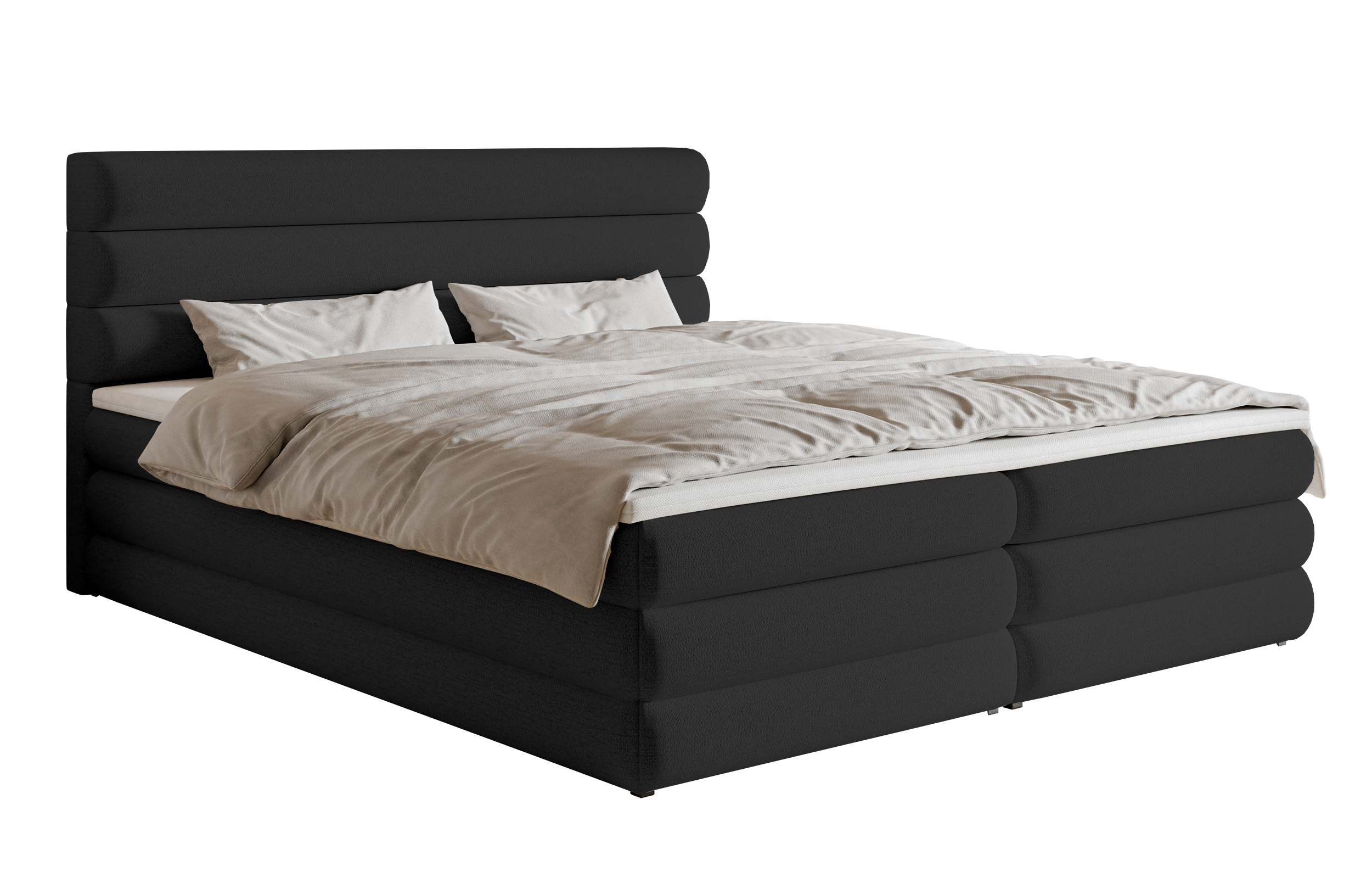 Łóżko kontynentalne 160x200cm Alegre z topperem i dwoma pojemnikami czarne w tkaninie hydrofobowej szenil nogi czarne - zdjęcie 1