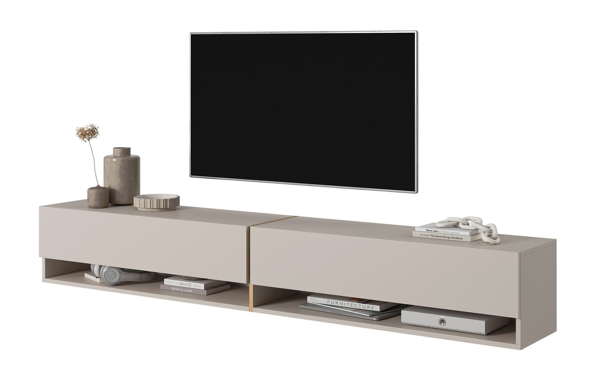 Szafka RTV Mirrgo 200 cm Szary beż ze złotą wstawką - zdjęcie 1