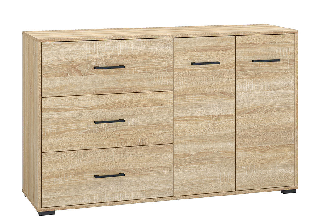 Komoda dwudrzwiowa Mafro z trzema szufladami 138 cm Sonoma jasna - zdjęcie 1