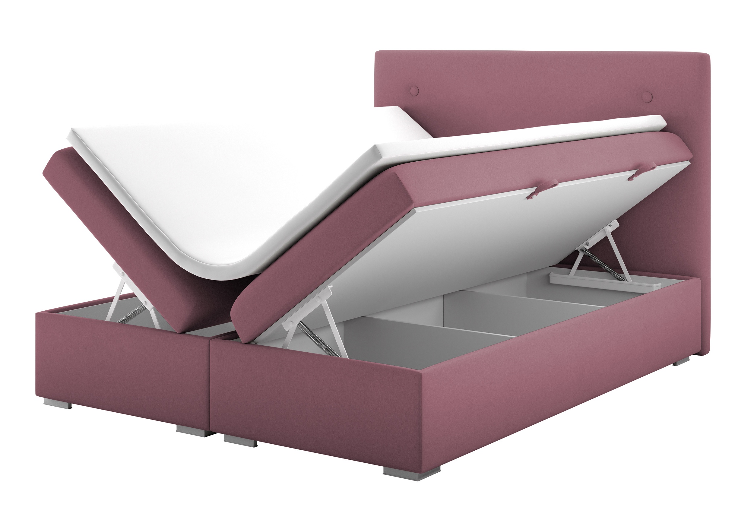 Łóżko kontynentalne 140x200 cm Elagia z pojemnikami i topperem różowe welur hydrofobowy - zdjęcie 1