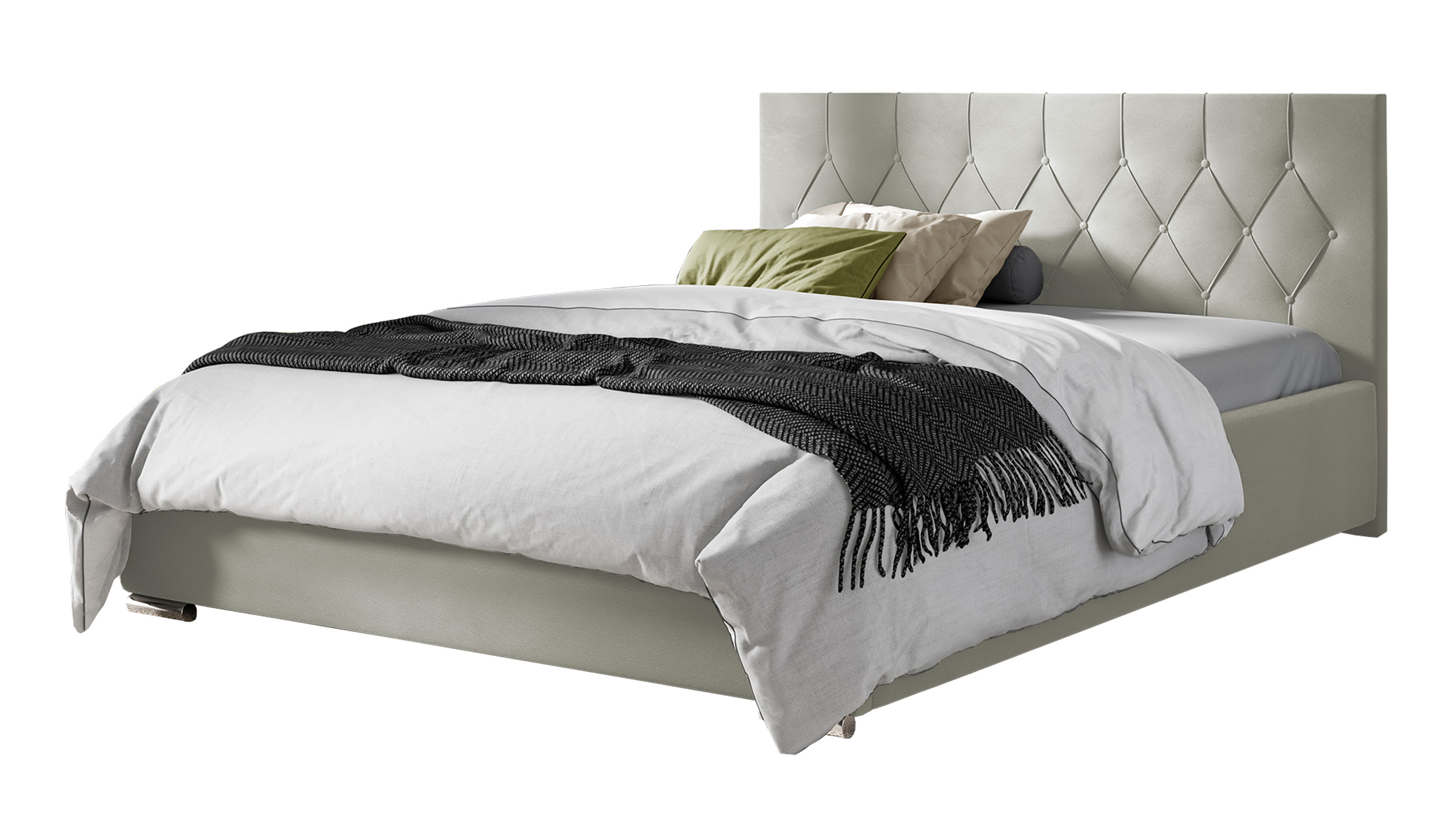 Łóżko kontynentalne Tunja 140x200 ze stelażem metalowym kremowe - zdjęcie 1