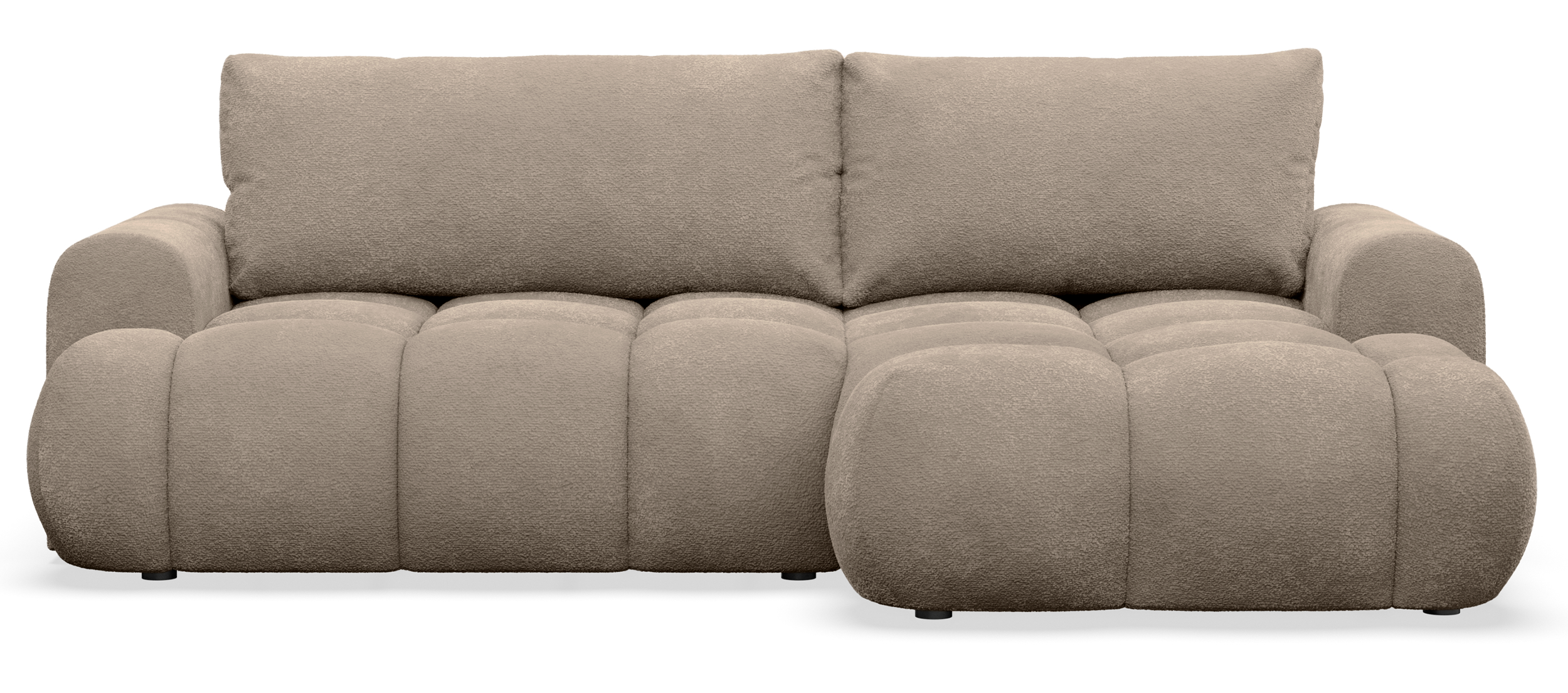 Ecksofa mit Schlaffunktion Ombo Mini L-förmig rechts mit Stauraum dunkelbeige Boucle - zdjęcie 1