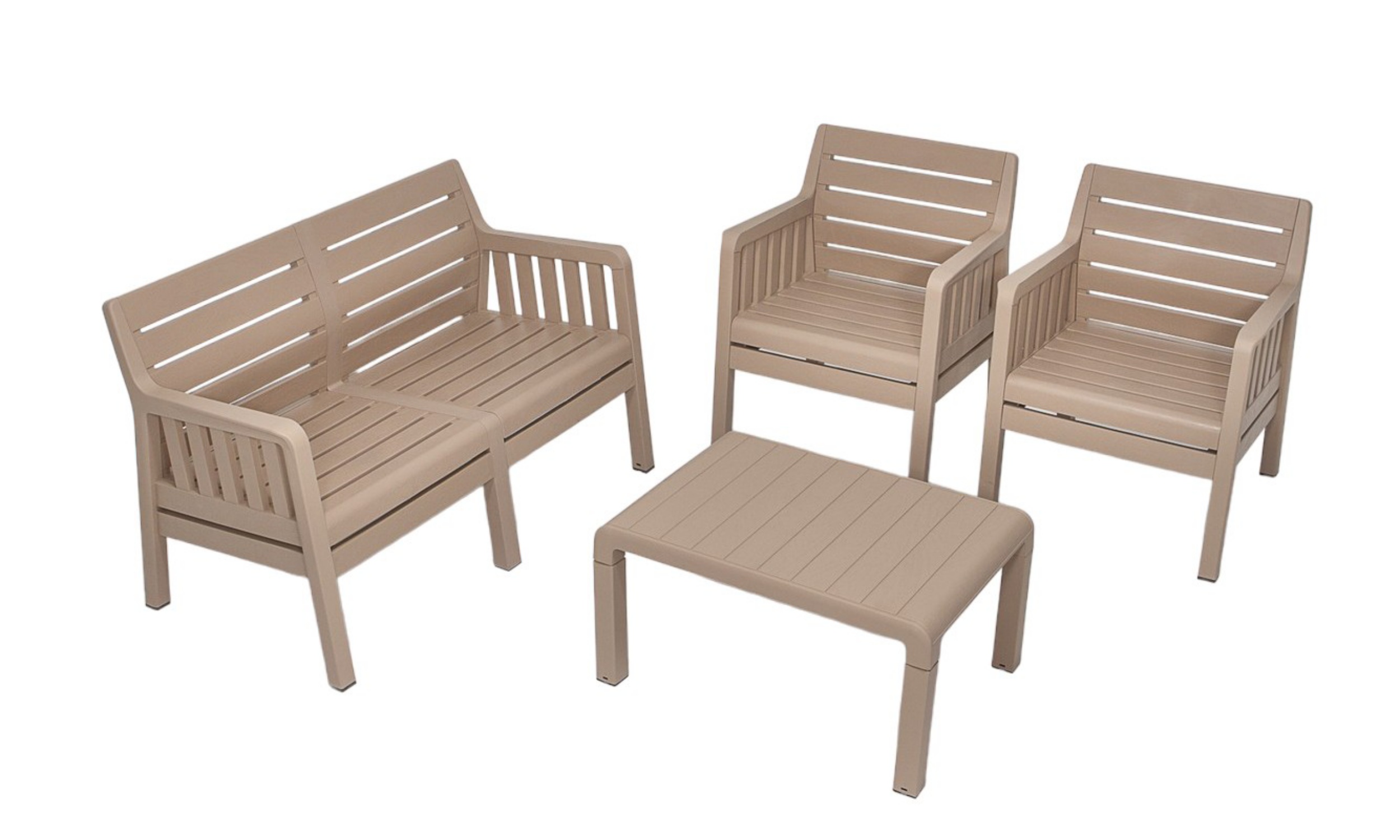 Zestaw ogrodowy czteroosobowy Scrally ze stolikiem z tworzywa sztucznego beżowy - zdjęcie 1