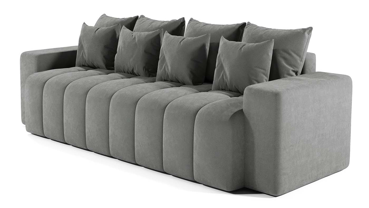 Kanapa rozkładana trzyosobowa Batilo 240 cm z pojemnikiem jasnoszara welur hydrofobowy - zdjęcie 1