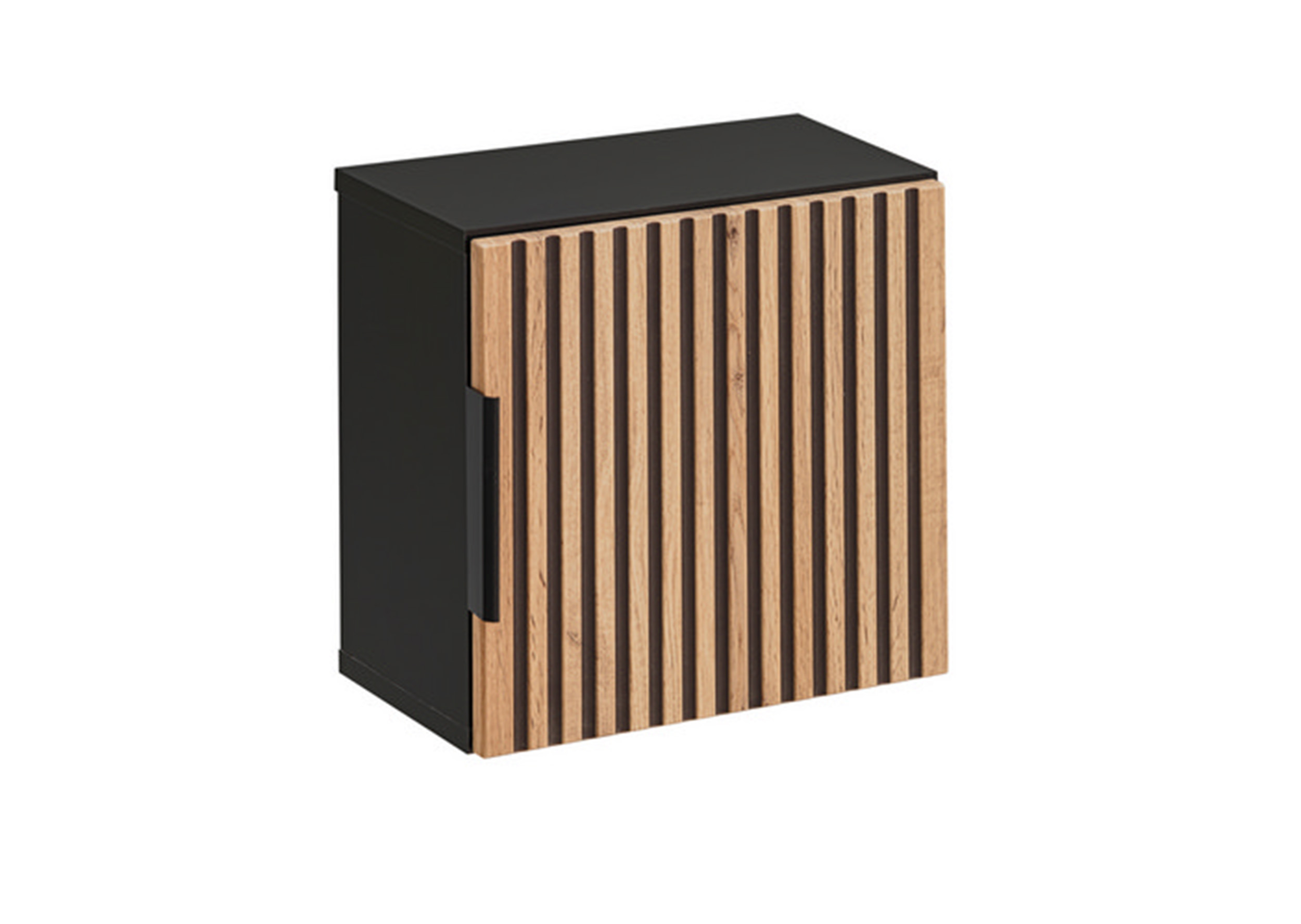 Szafka łazienkowa wisząca Ossolies górna 35 cm czarna/dąb lamele - zdjęcie 1