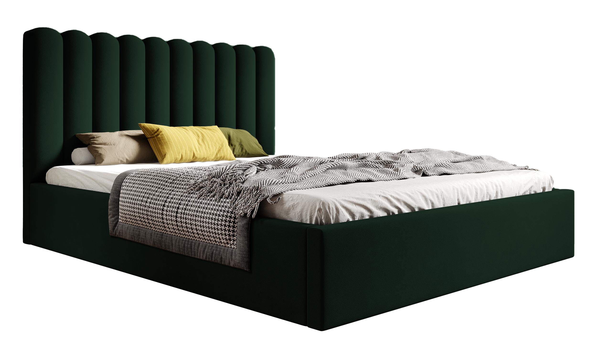 Łóżko tapicerowane Motoba 160x200 cm z pojemnikiem zielone welur stelaż metalowy - zdjęcie 1