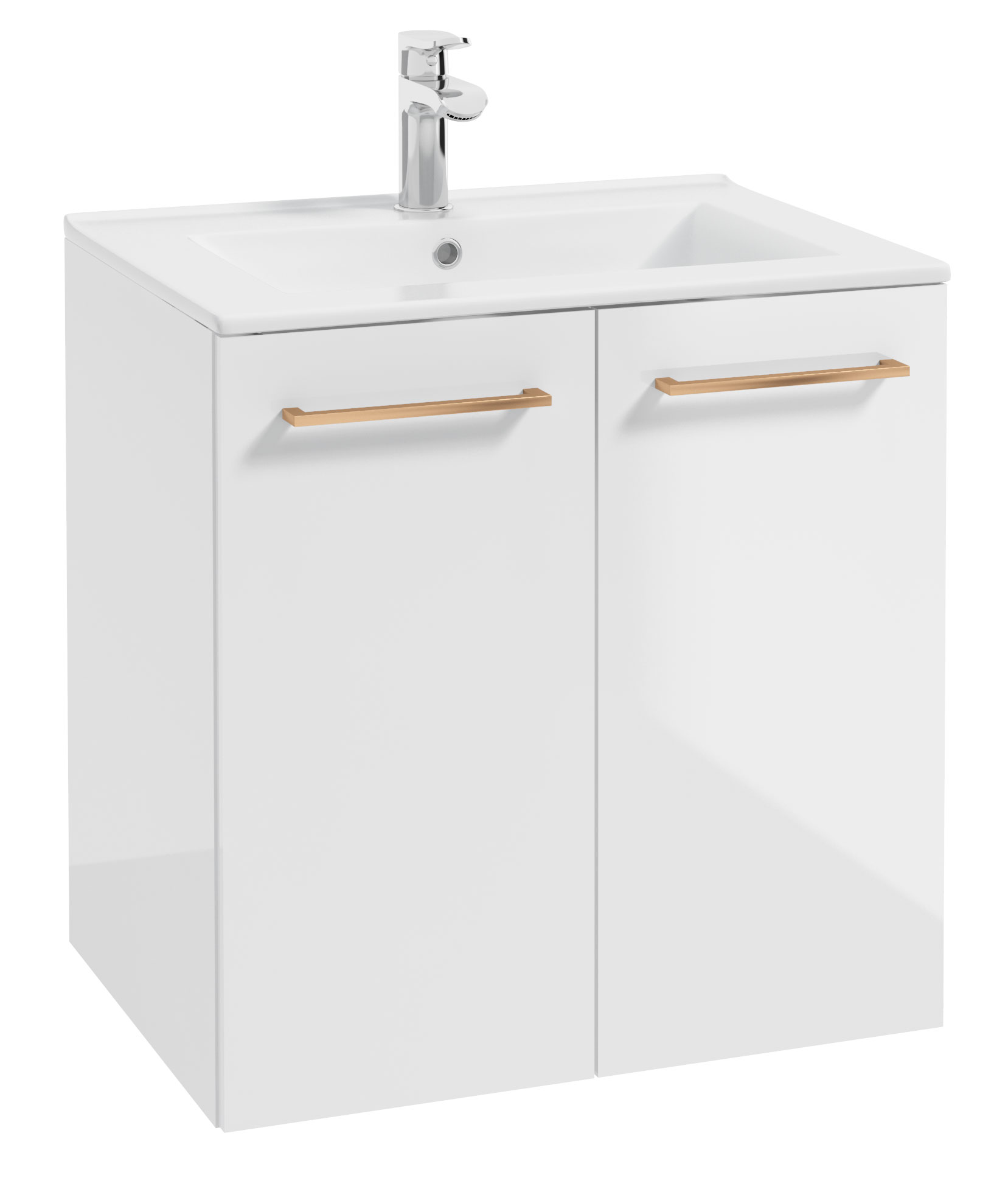 Szafka pod umywalkę Modullac 60 cm dwudrzwiowa biały połysk ze złotym uchwytem - zdjęcie 1
