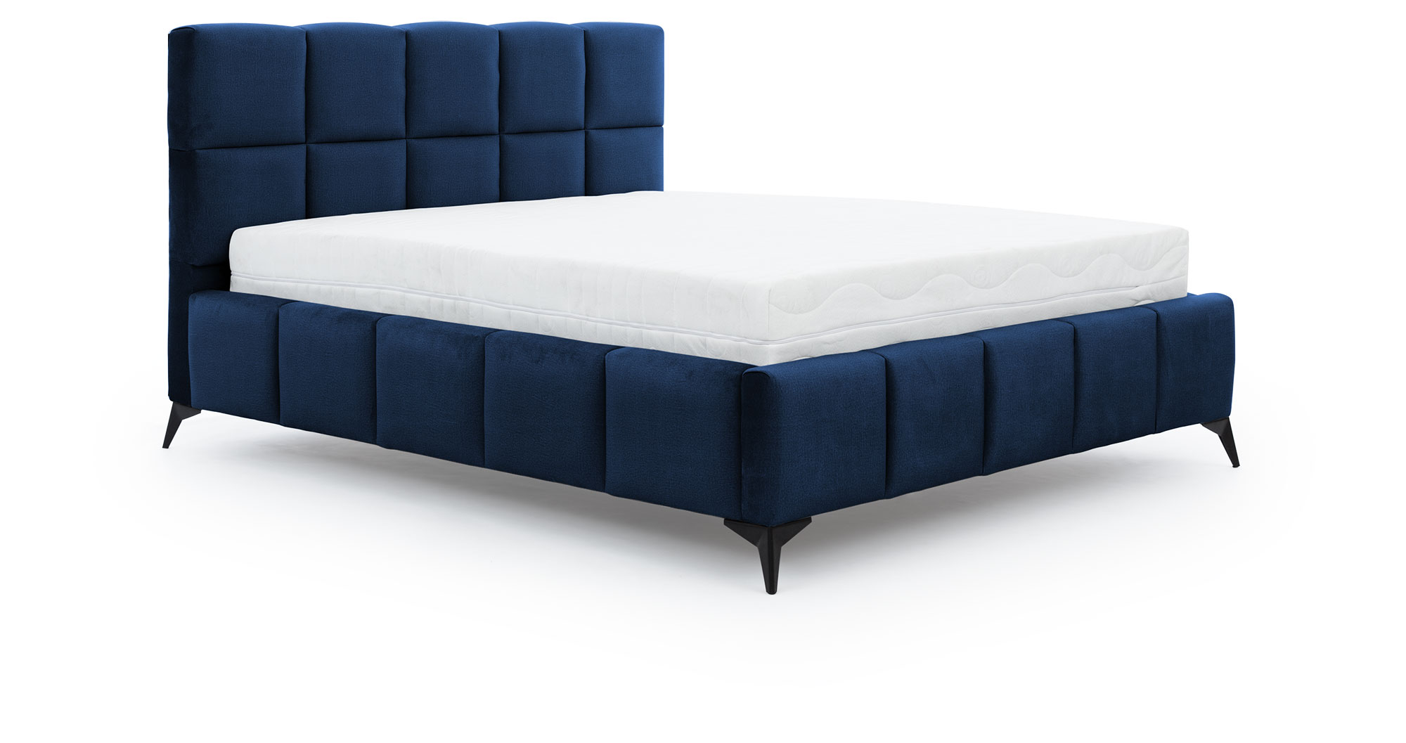 Łóżko tapicerowane 180x200 cm Maceda z pojemnikiem granatowe welwet hydrofobowy