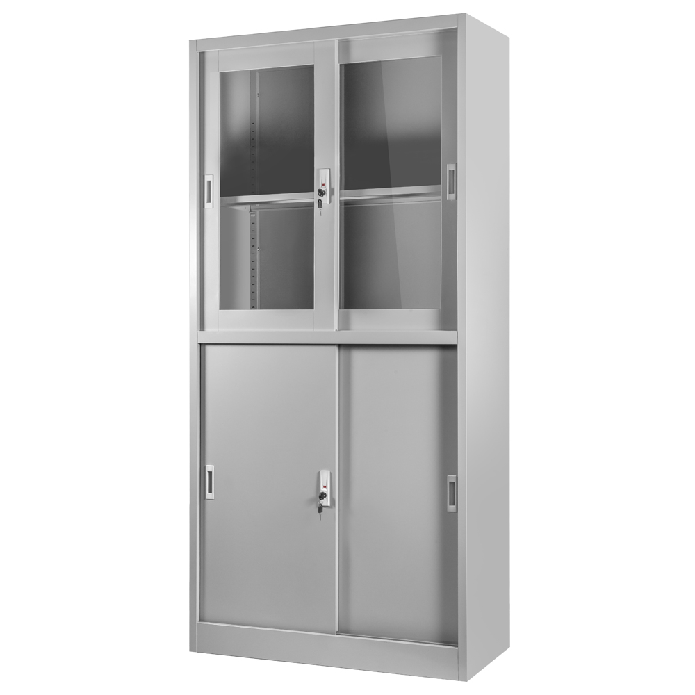 Szafka wysoka metalowa z przeszkleniem XD-015 szara - zdjęcie 1