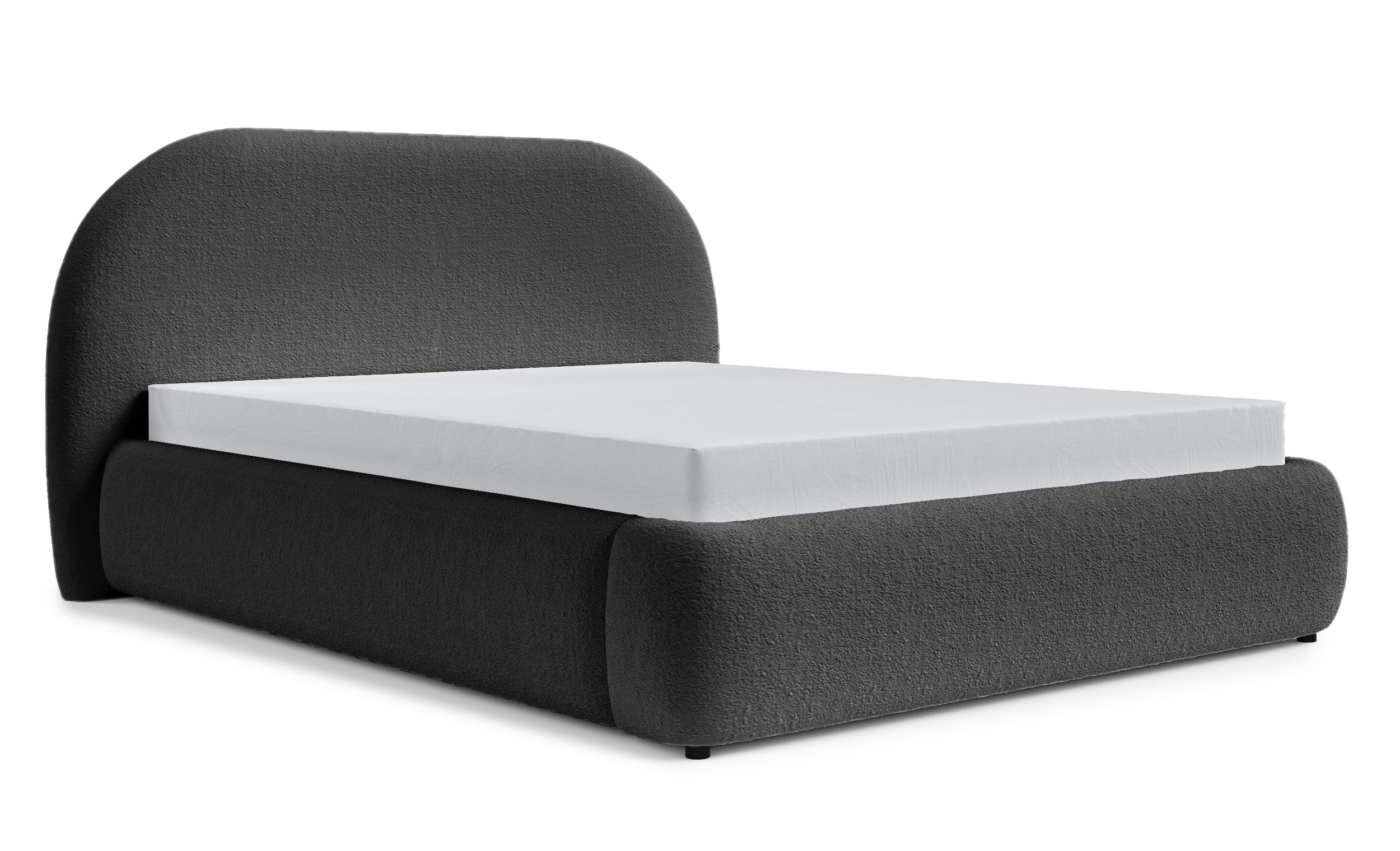 Łóżko tapicerowane 140x200 cm Ovo ciemnoszare z pojemnikiem rama metalowa podnośnik gazowy boucle - zdjęcie 1