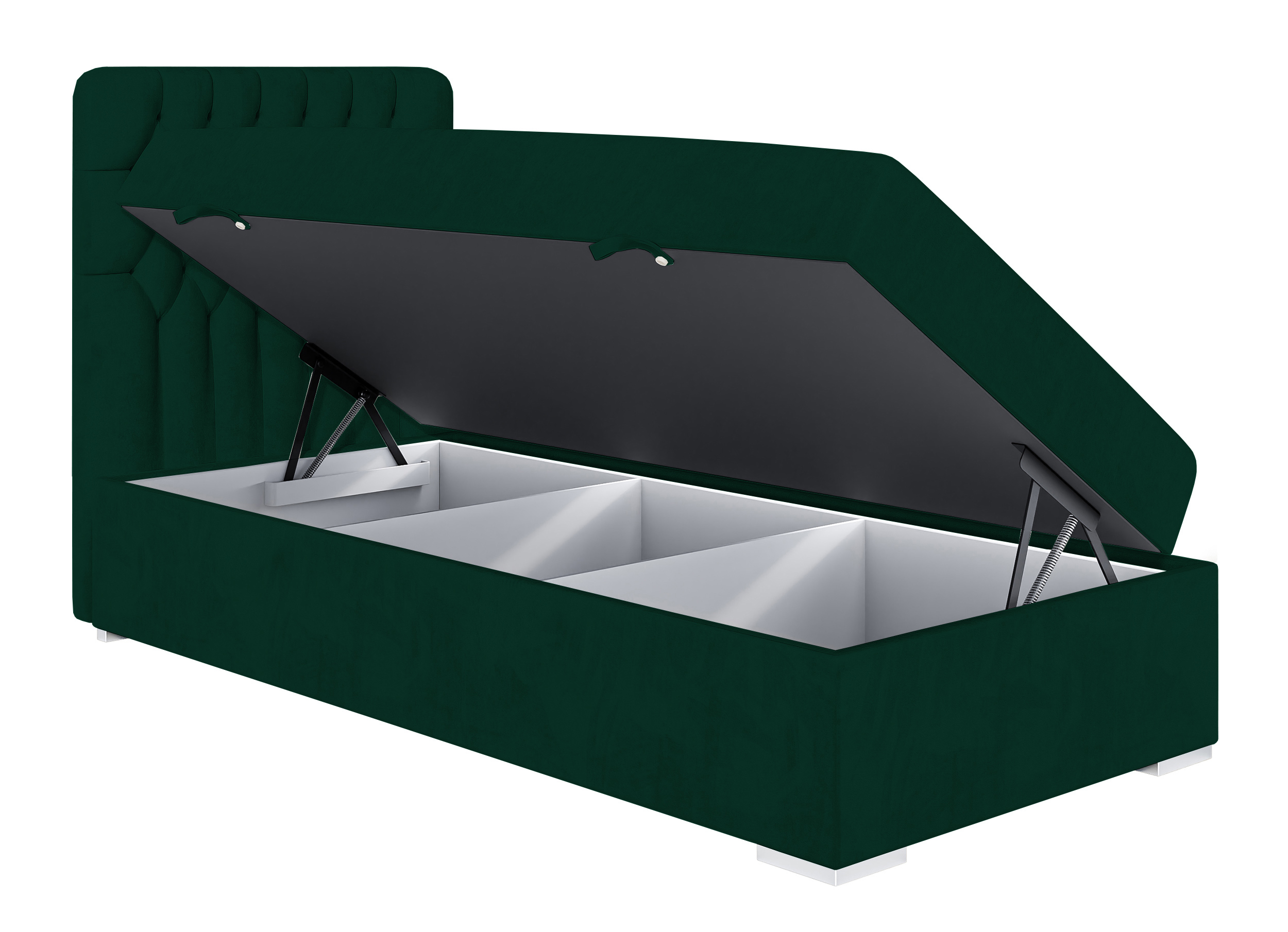 Łóżko kontynentalne 90x200 cm Persival z pojemnikiem i topperem zielone welur lewostronne - zdjęcie 1