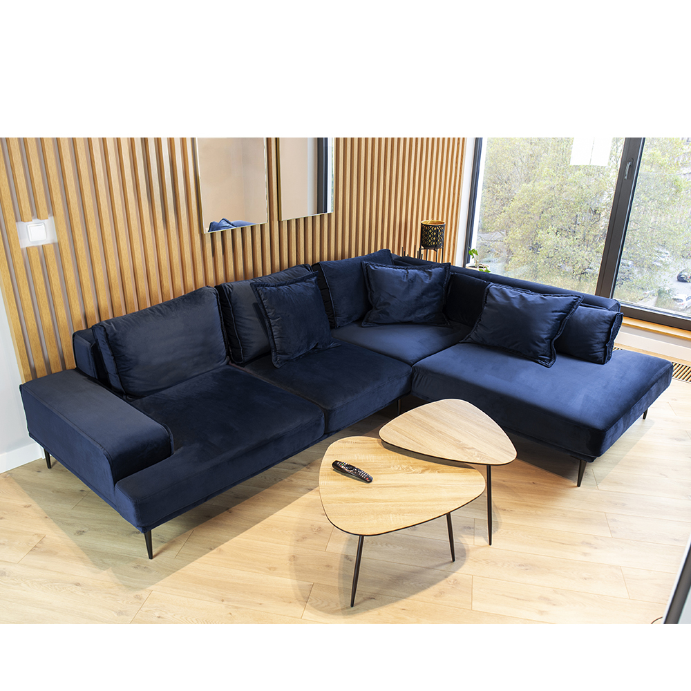 Narożnik z funkcją spania Mesito granatowy na czarnych nóżkach lewostronny - zdjęcie 1
