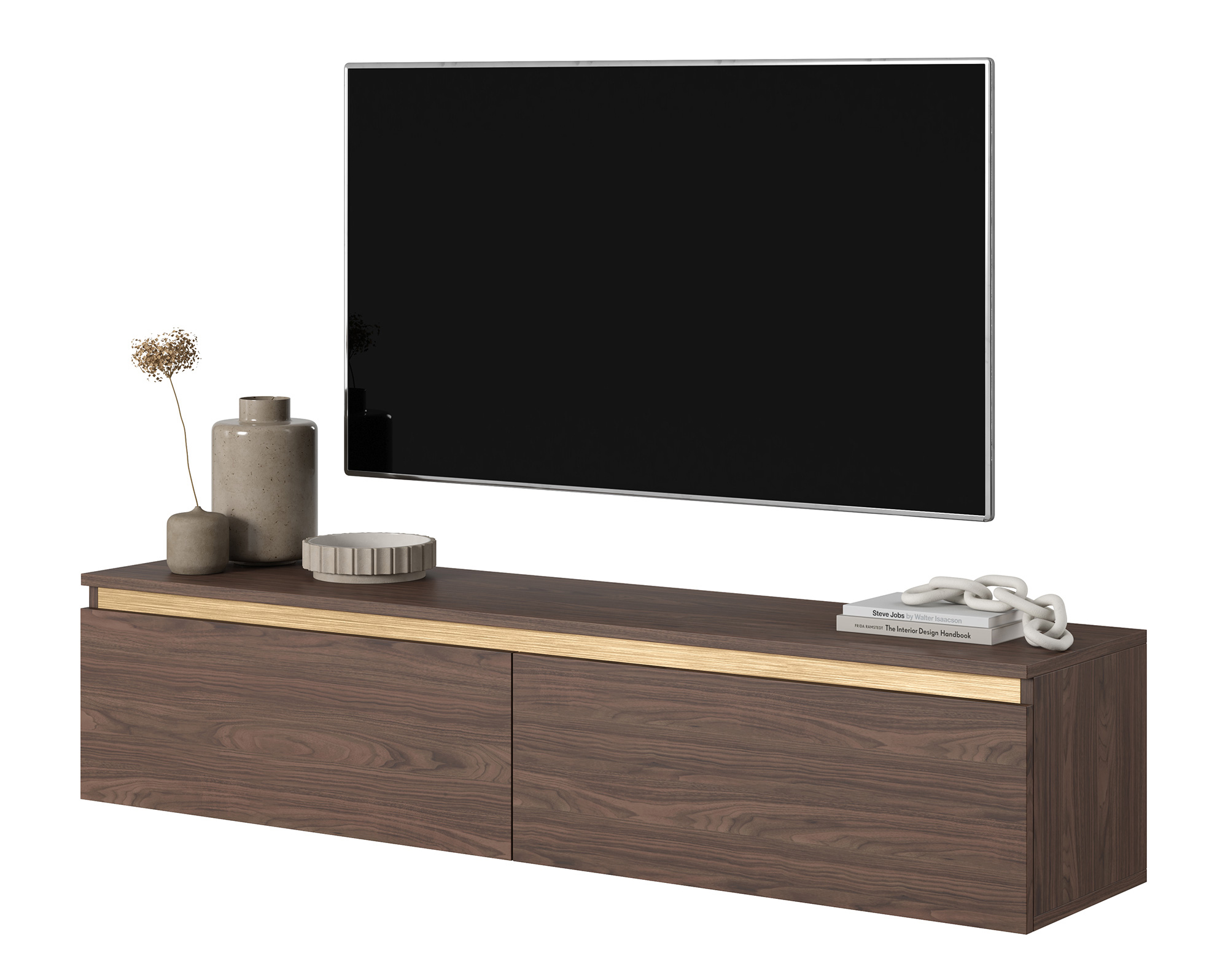 Szafka RTV Seney 140 cm Orzech ze złotą wstawką - zdjęcie 1