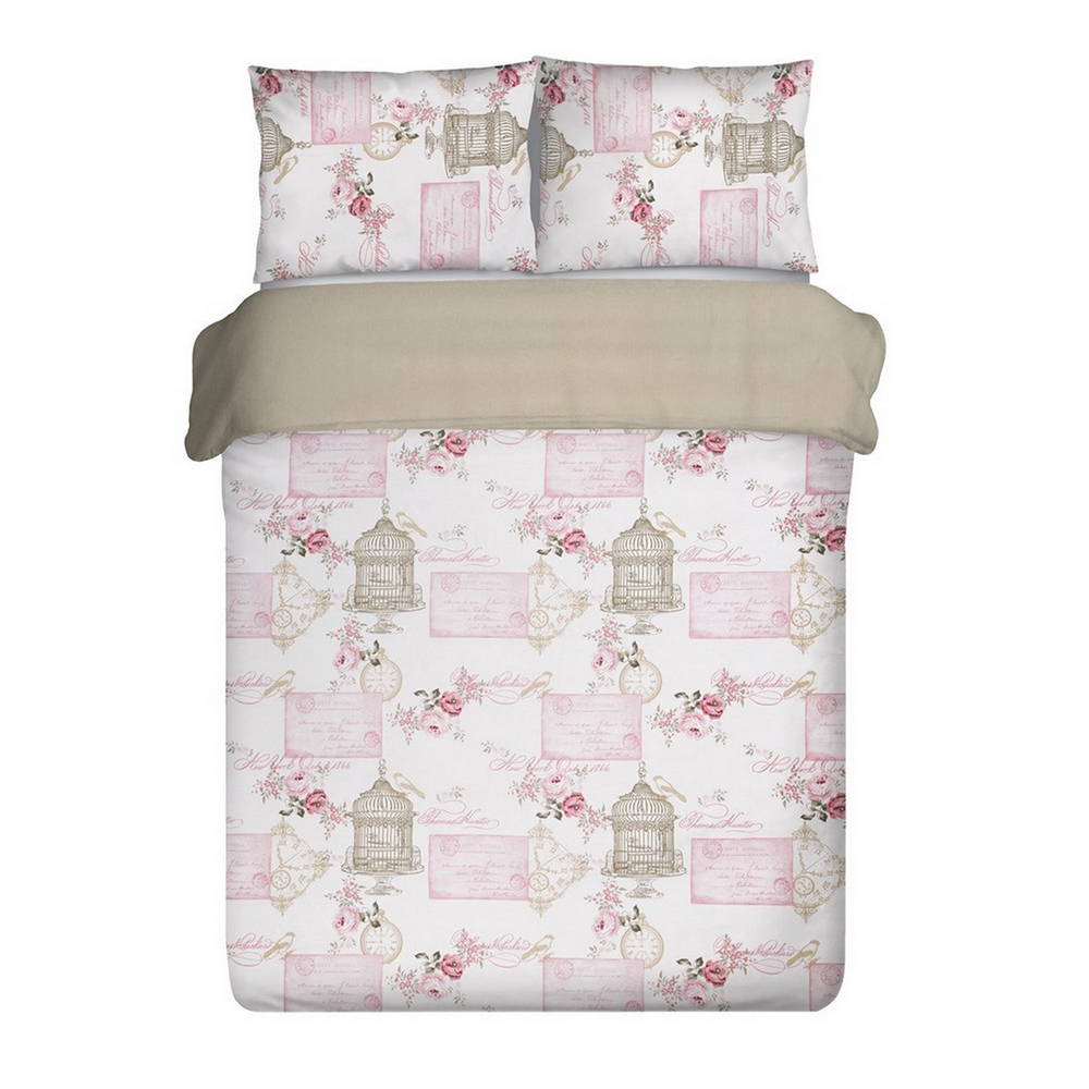 Komplet pościeli bawełnianej Brykas 220x200 cm z motywem kwiatów różowa - zdjęcie 1