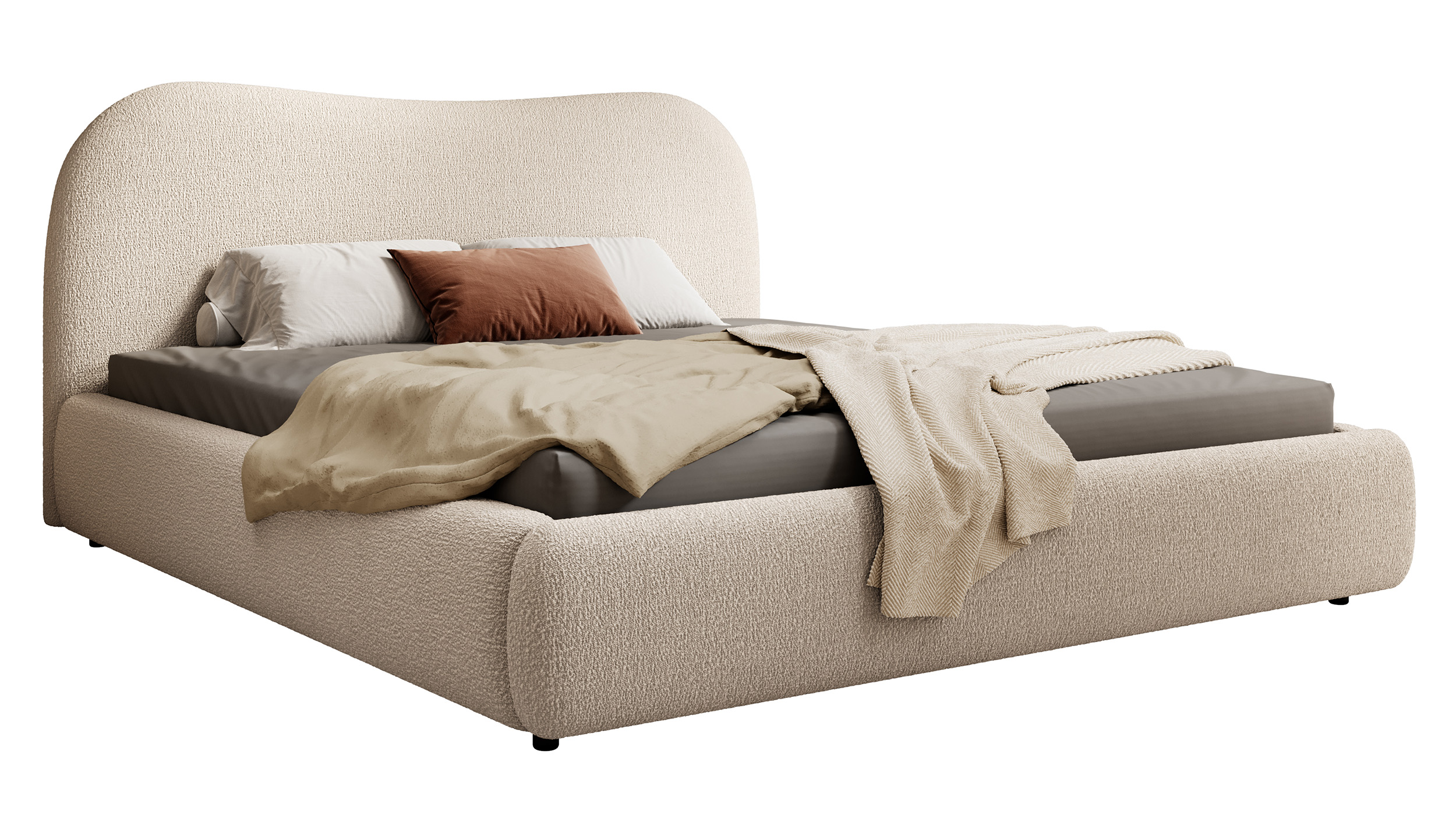 Łóżko tapicerowane Simsalo 140x200 cm z pojemnikiem beżowe boucle - zdjęcie 1