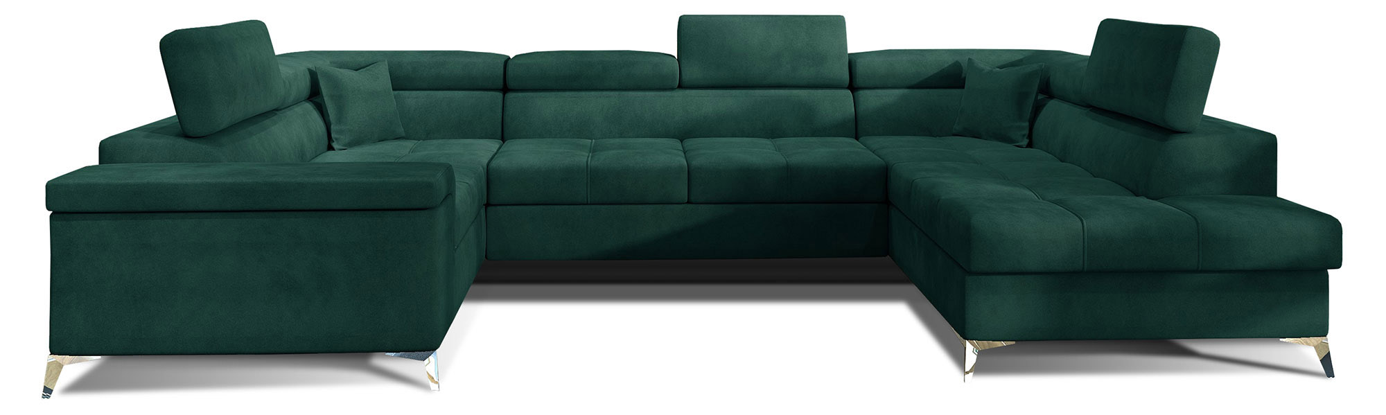 Narożnik z funkcją spania Depressa U-kształtny z pojemnikiem zielony welwet hydrofobowy prawostronny - zdjęcie 1