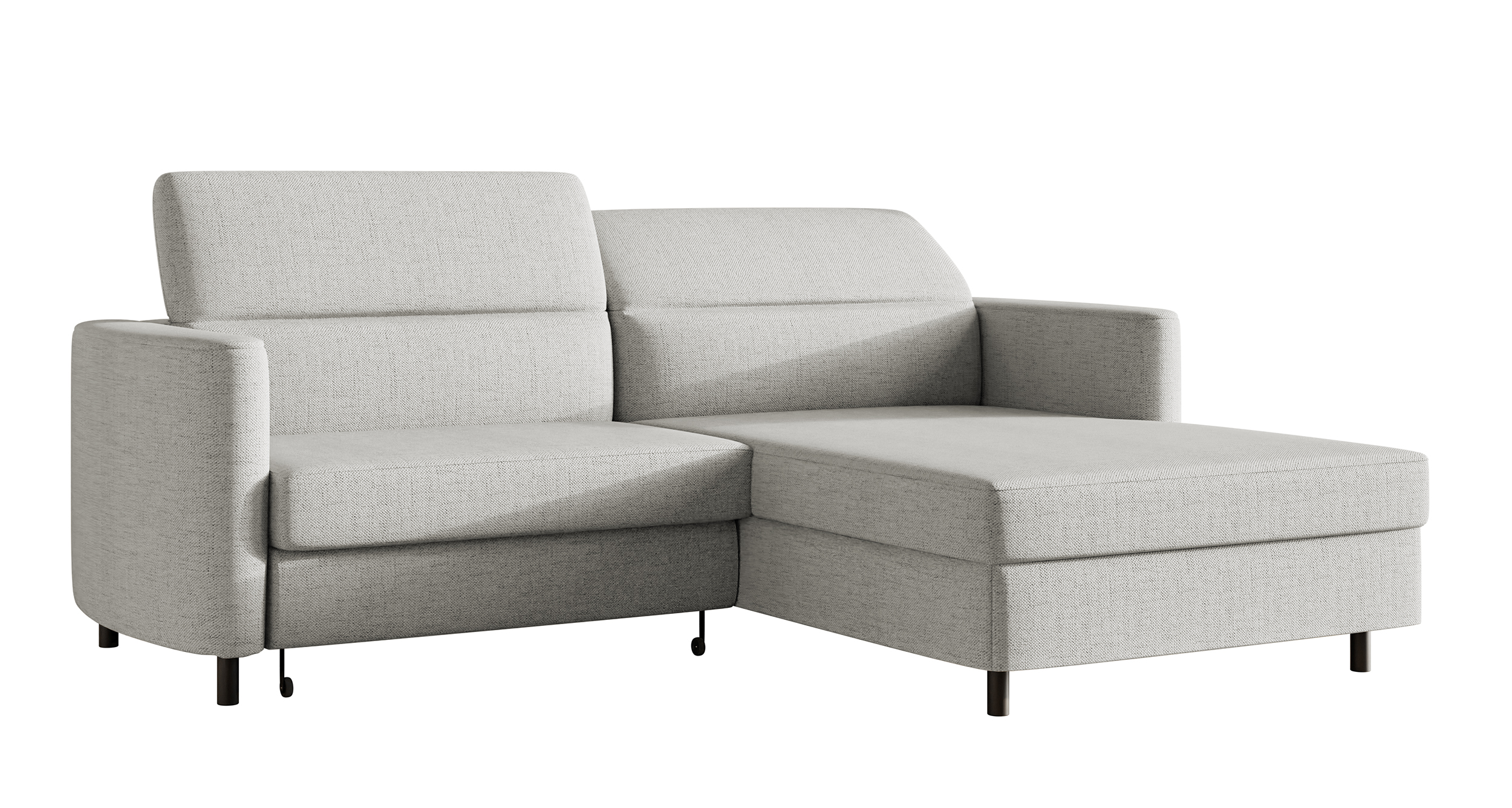 OUTLET - Narożnik z funkcją spania Busu szary z pojemnikiem szenil hydrofobowy nogi czarne prawostronny - zdjęcie 1