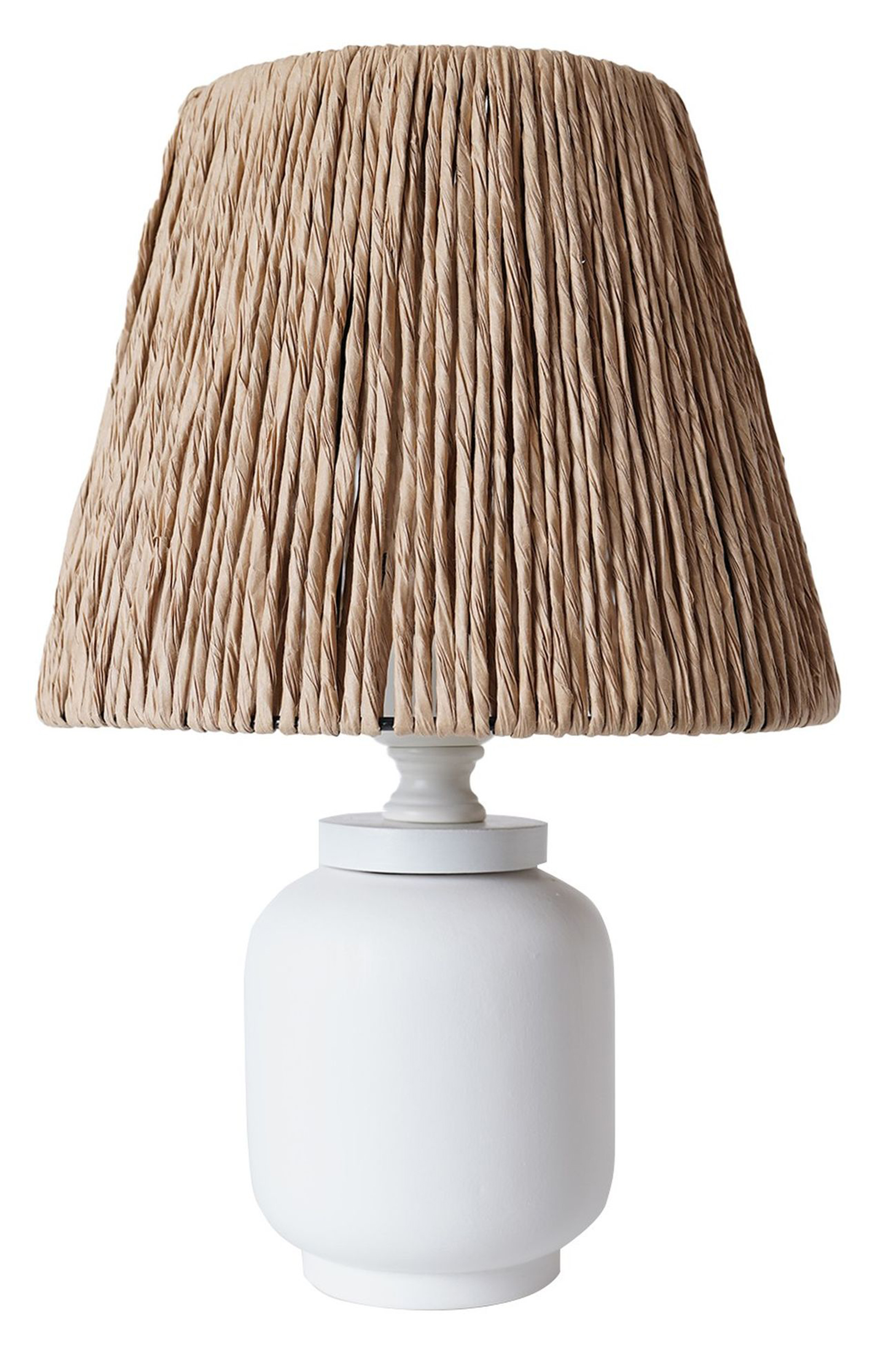 Lampa stołowa Trooled ceramiczny korpus biała z naturalnym kloszem - zdjęcie 1