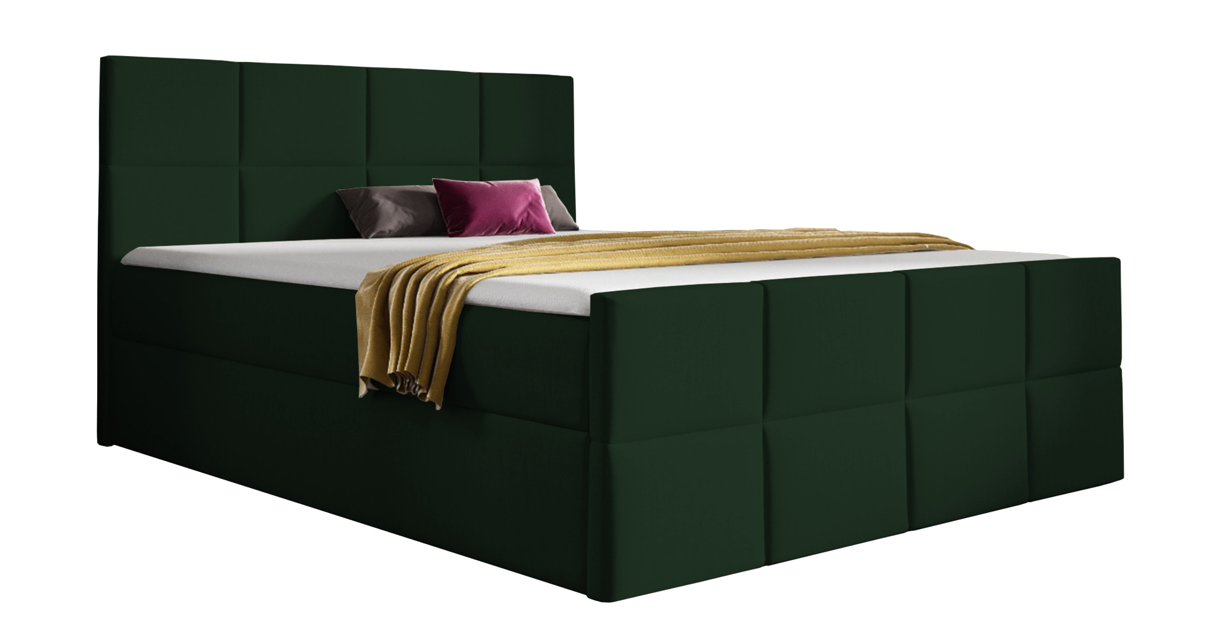 Łóżko kontynentalne Rubicos 120x200 z dwoma pojemnikami, materacem i topperem zielone hydrofobowe