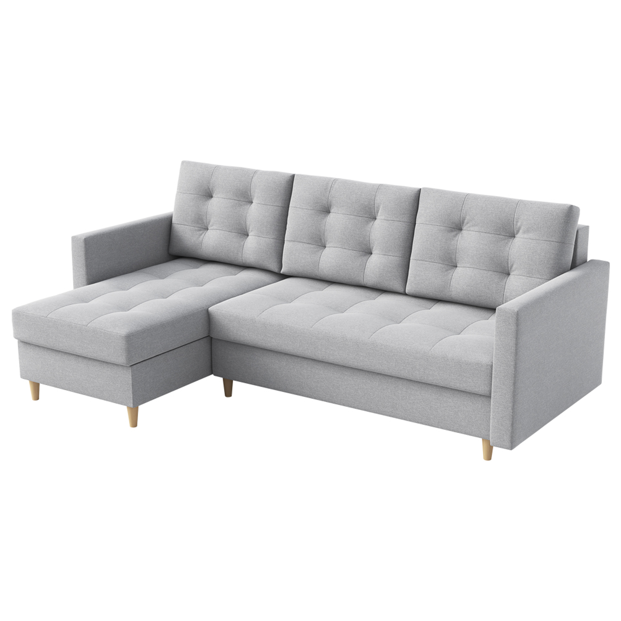 Narożnik z funkcją spania Plauton L-kształtny z pojemnikiem uniwersalny jasnoszary plecionka - zdjęcie 1