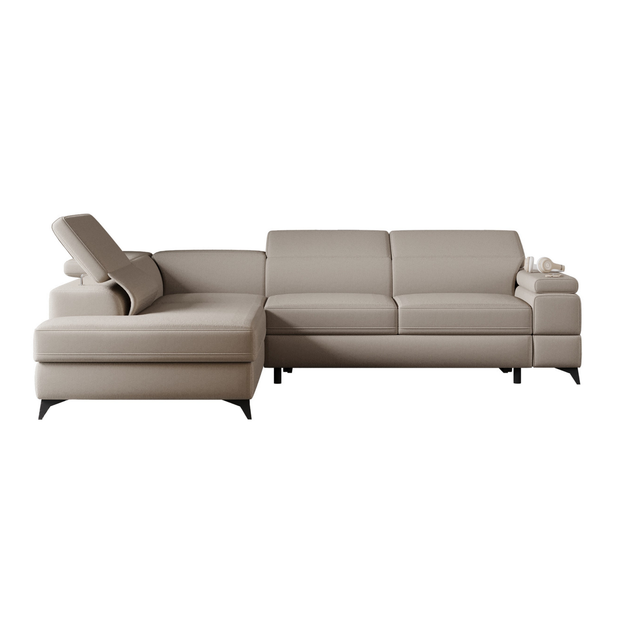 Narożnik rozkładany Fossanova L-kształtny z pojemnikiem lewostronny beżowy w tkaninie hydrofobowej