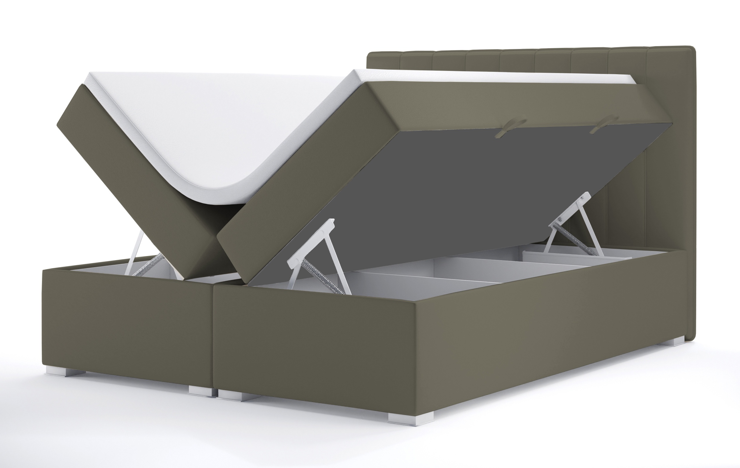 Łóżko kontynentalne 160x200 cm Hunbert z pojemnikami i topperem oliwkowe welur hydrofobowy - zdjęcie 1