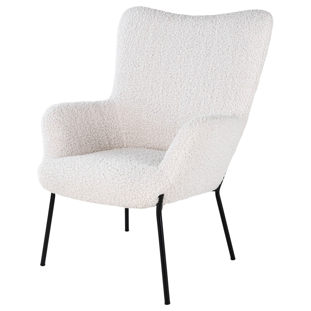 Fotel uszak Glaber biała tkanina boucle baranek - zdjęcie 1