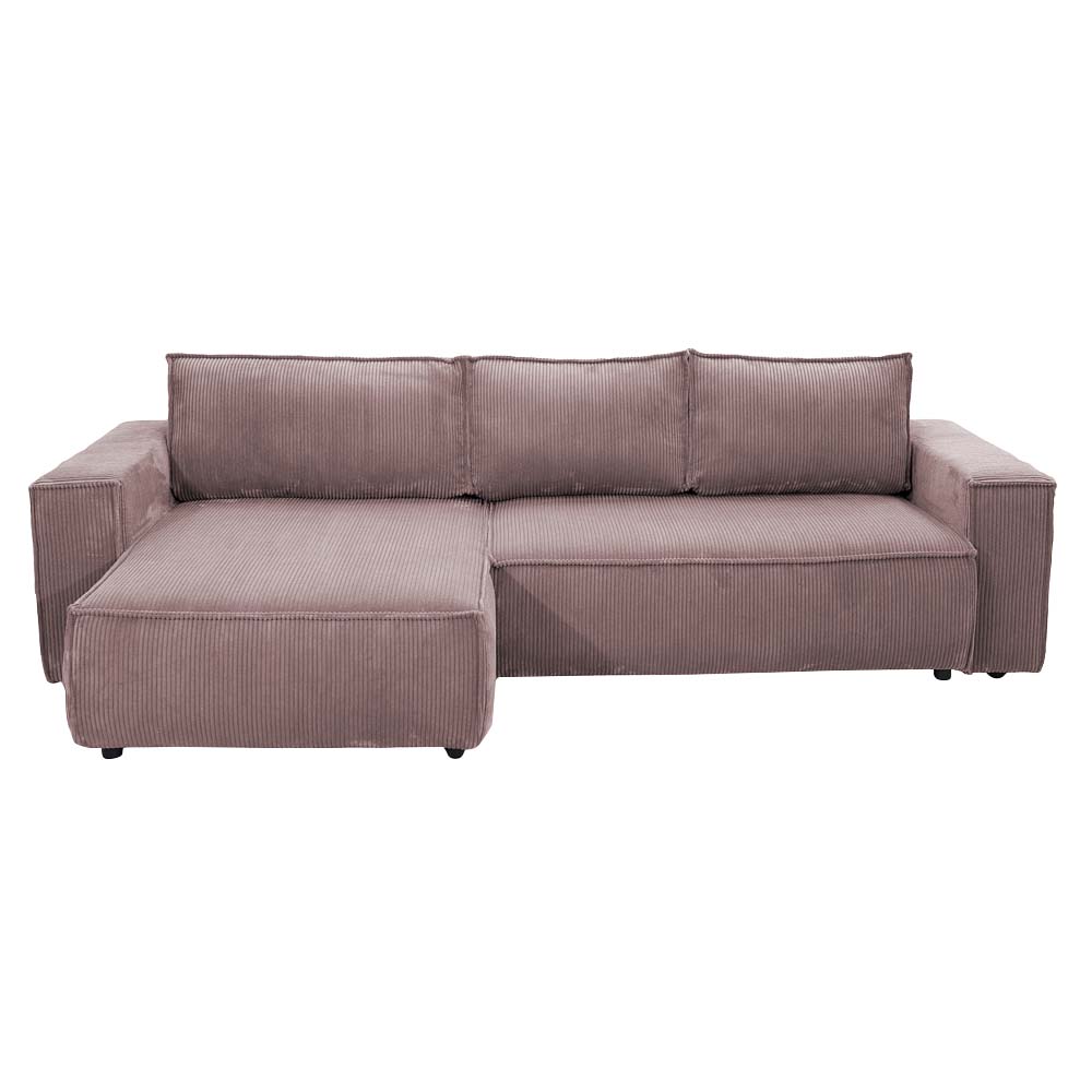 Narożnik z funkcją spania Merine różowy sztruks - zdjęcie 1