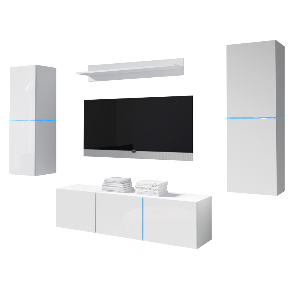 Meblościanka Bisko z dwiema witrynami Biały mat / Biały połysk  - zdjęcie 1