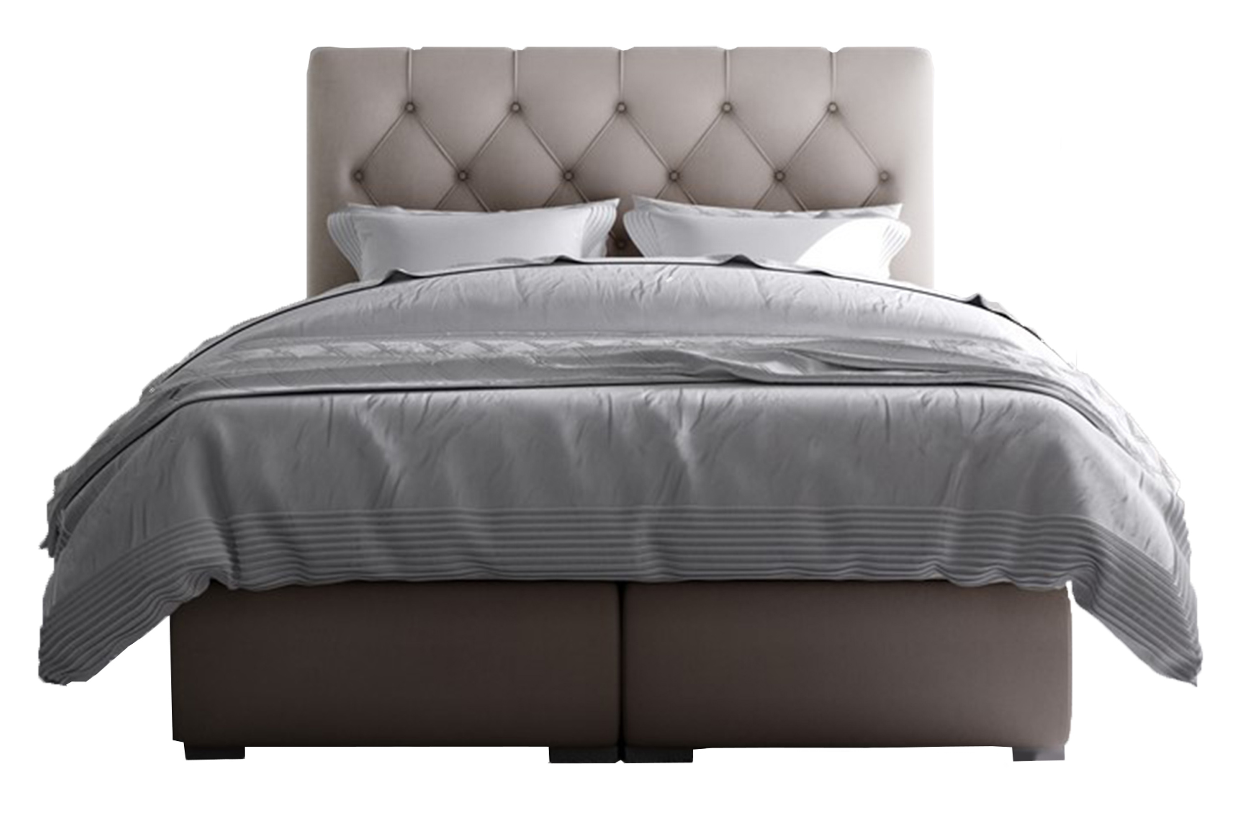 Łóżko kontynentalne 160x200 cm Lubekka z pojemnikami i topperem beżowe welwet hydrofobowy - zdjęcie 1