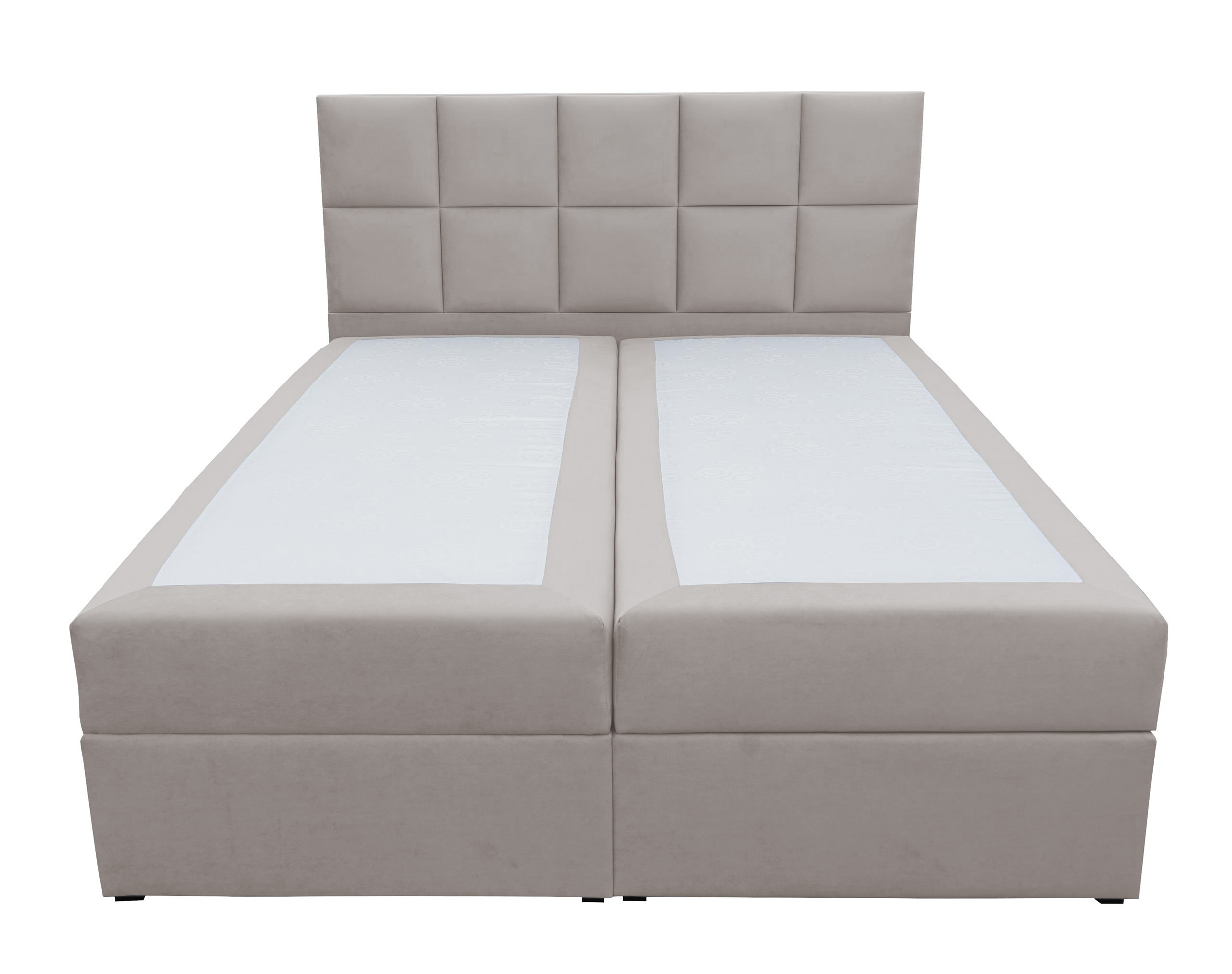 Łóżko kontynentalne  160x200 cm Capelio z pojemnikami i materacami bonellowymi szarobeżowe welur hydrofobowy - zdjęcie 1