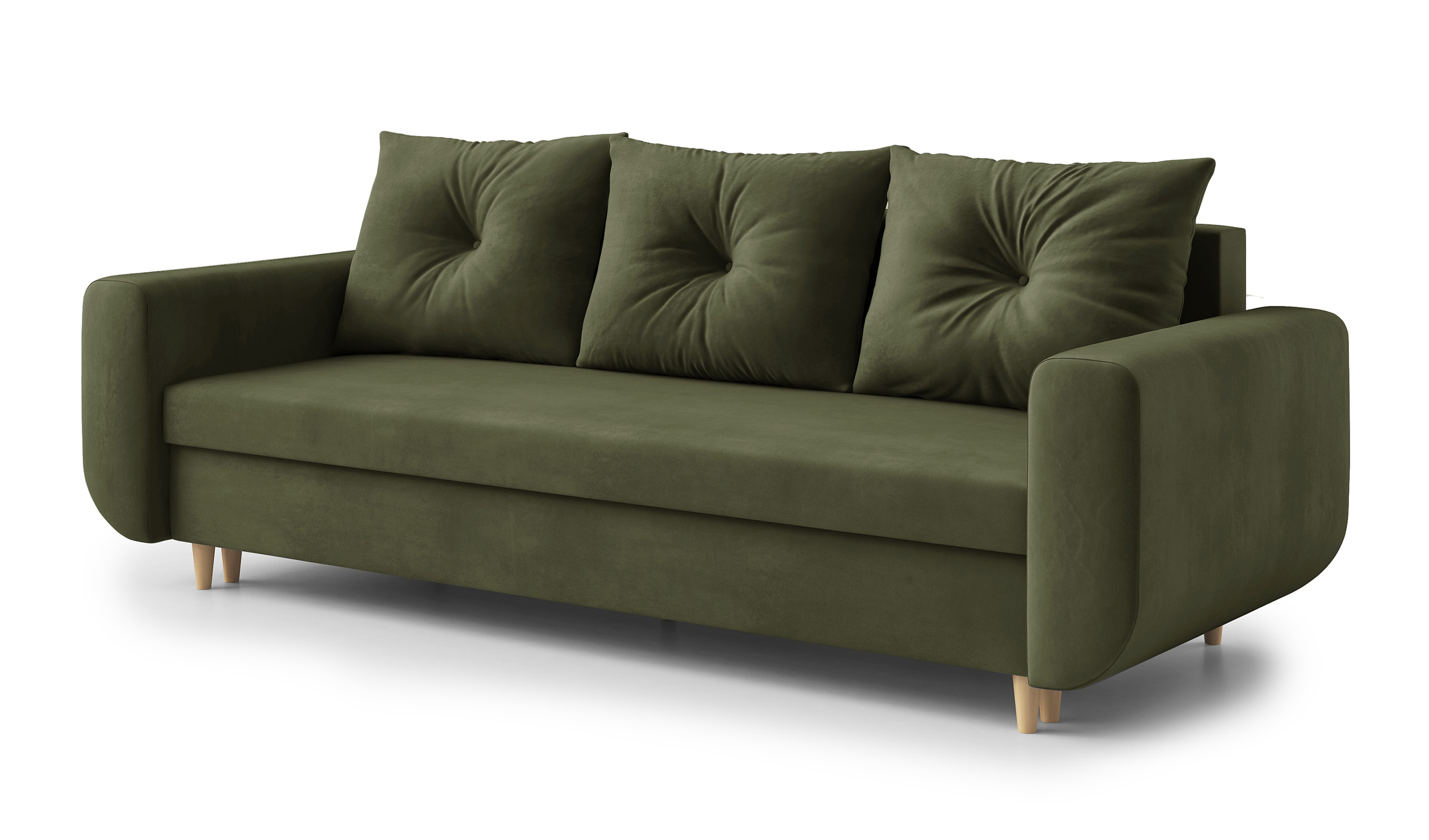 Kanapa rozkładana Chesby z pojemnikiem oliwkowa welur - zdjęcie 1