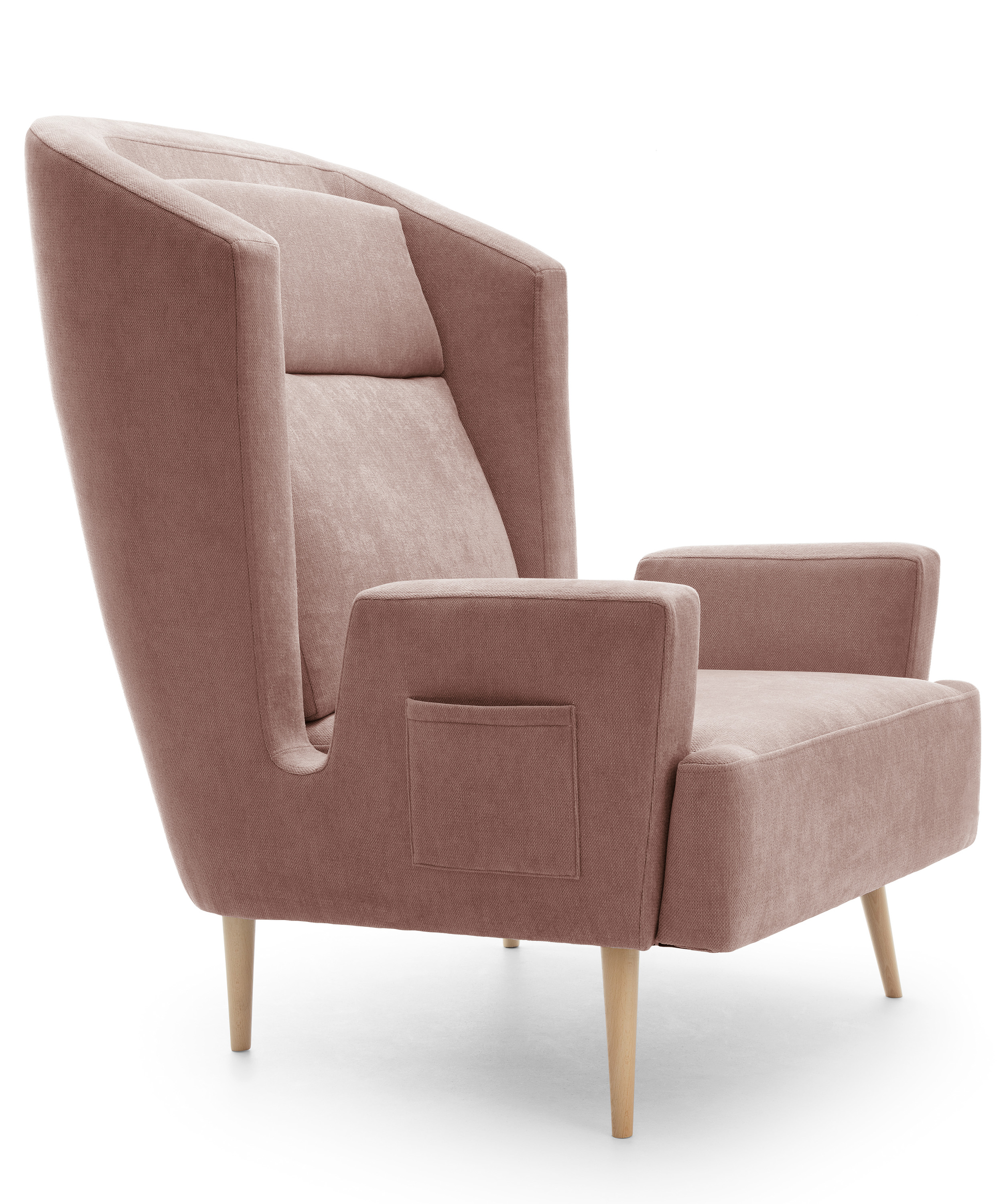 Fotel wypoczynkowy uszak Tegmine z gazetnikiem w podłokietniku jasnoróżowy plecionka hydrofobowa - zdjęcie 1