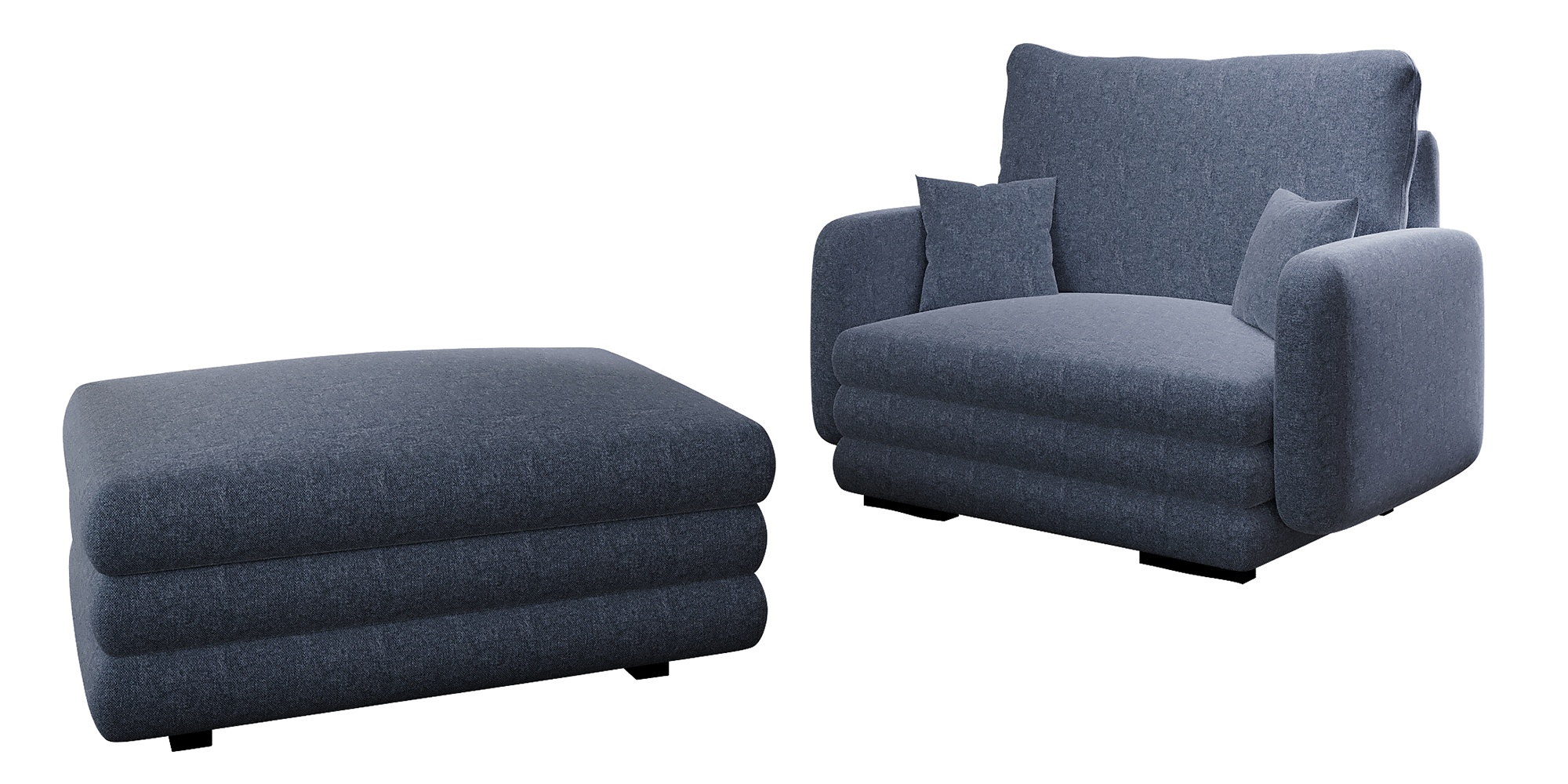 Fotel kubełkowy z podnóżkiem Lincino granatowy w tkaninie łatwoczyszczącej - zdjęcie 1