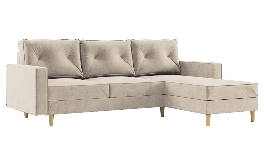 Narożnik z funkcją spania Alidia L-kształtny z pojemnikiem beżowy prawostronny - zdjęcie 1