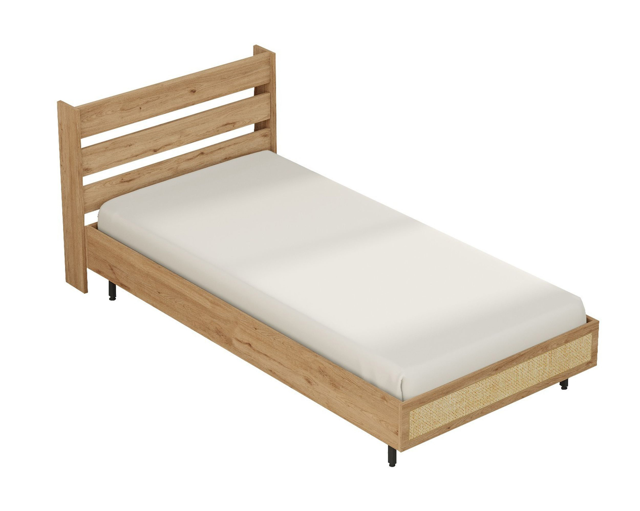 Łóżko jednoosobowe Plunism z rattanowymi akcentami - zdjęcie 1