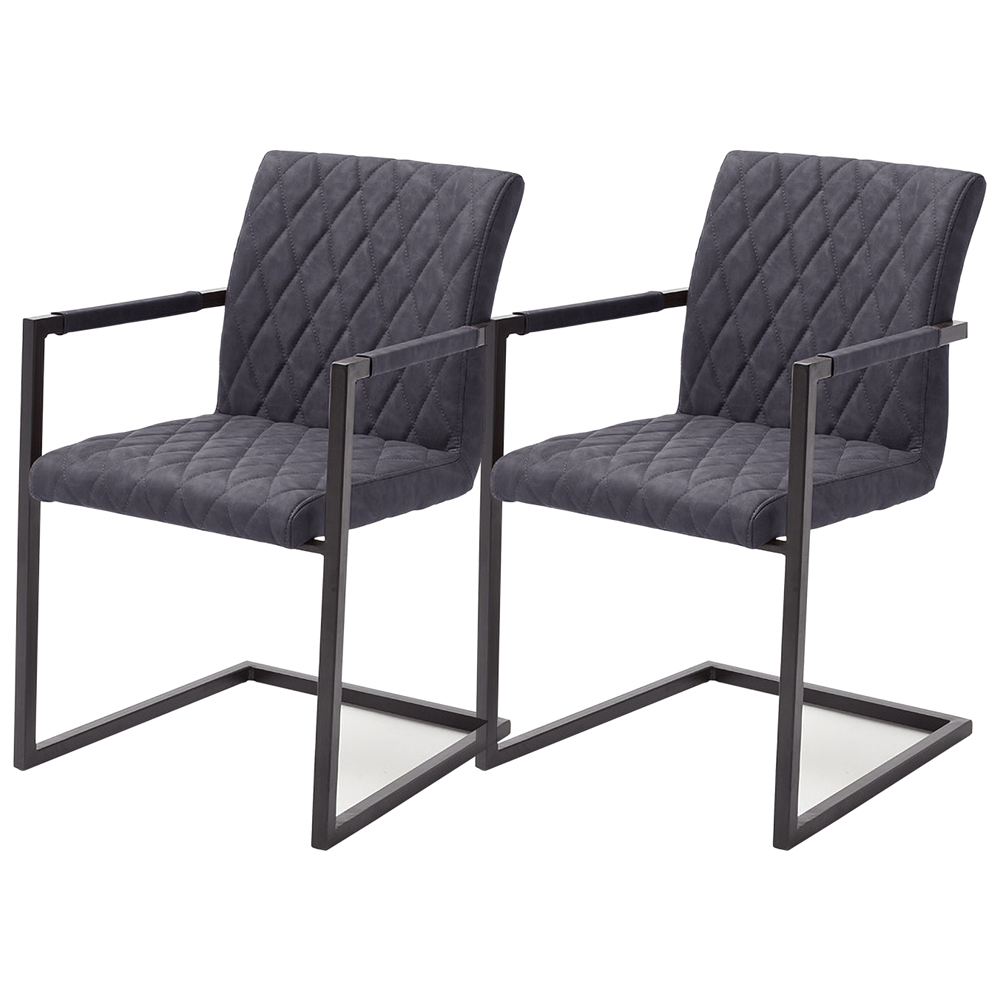 Zestaw dwóch krzeseł tapicerowanych na płozach Anemonia z podłokietnikami szare