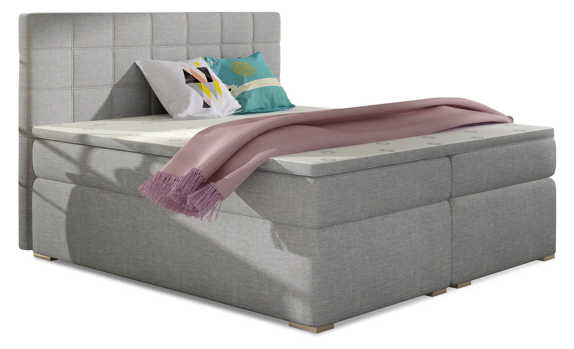 Łóżko kontynentalne Feglai 160x200 cm z pojemnikiem jasnoszare plecionka - zdjęcie 1