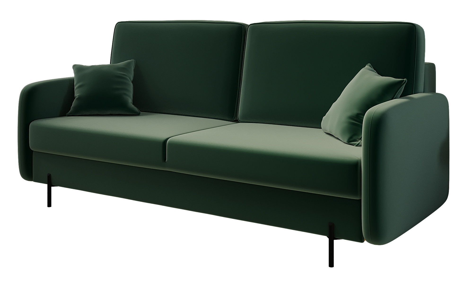 Kanapa rozkładana trzyosobowa Solferina z pojemnikiem zielona welur - zdjęcie 1