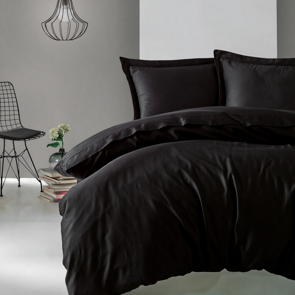 Pościel z bawełny satynowej Aydeni 200x220 cm czarna - zdjęcie 1