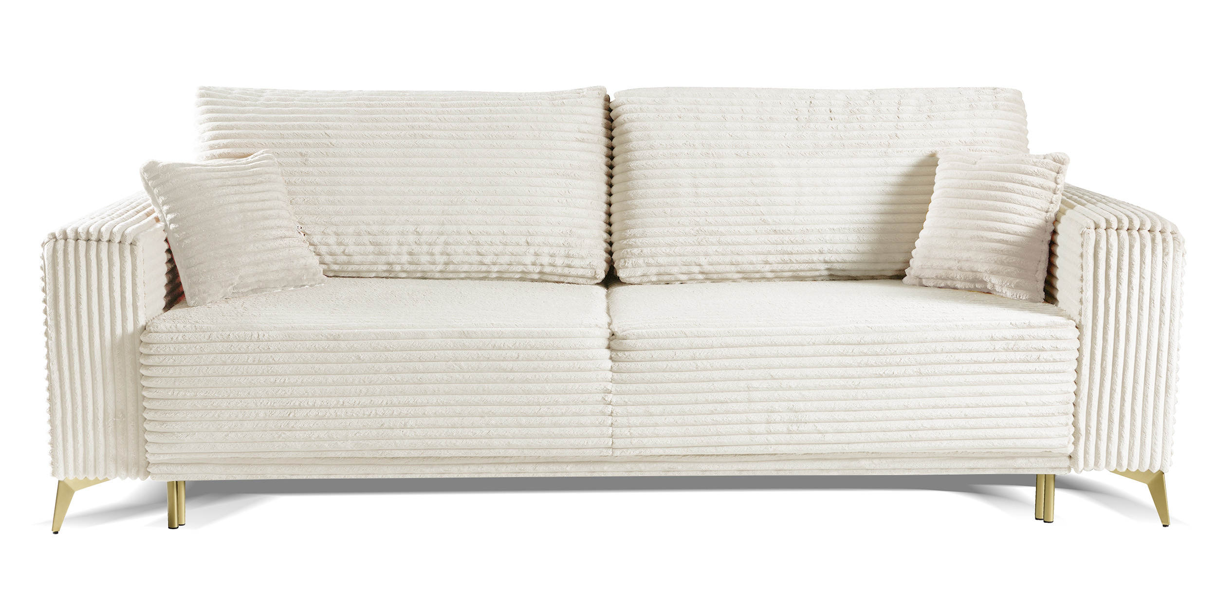 Kanapa rozkładana trzyosobowa Jokiranta z pojemnikiem kremowa gruby sztruks - zdjęcie 1