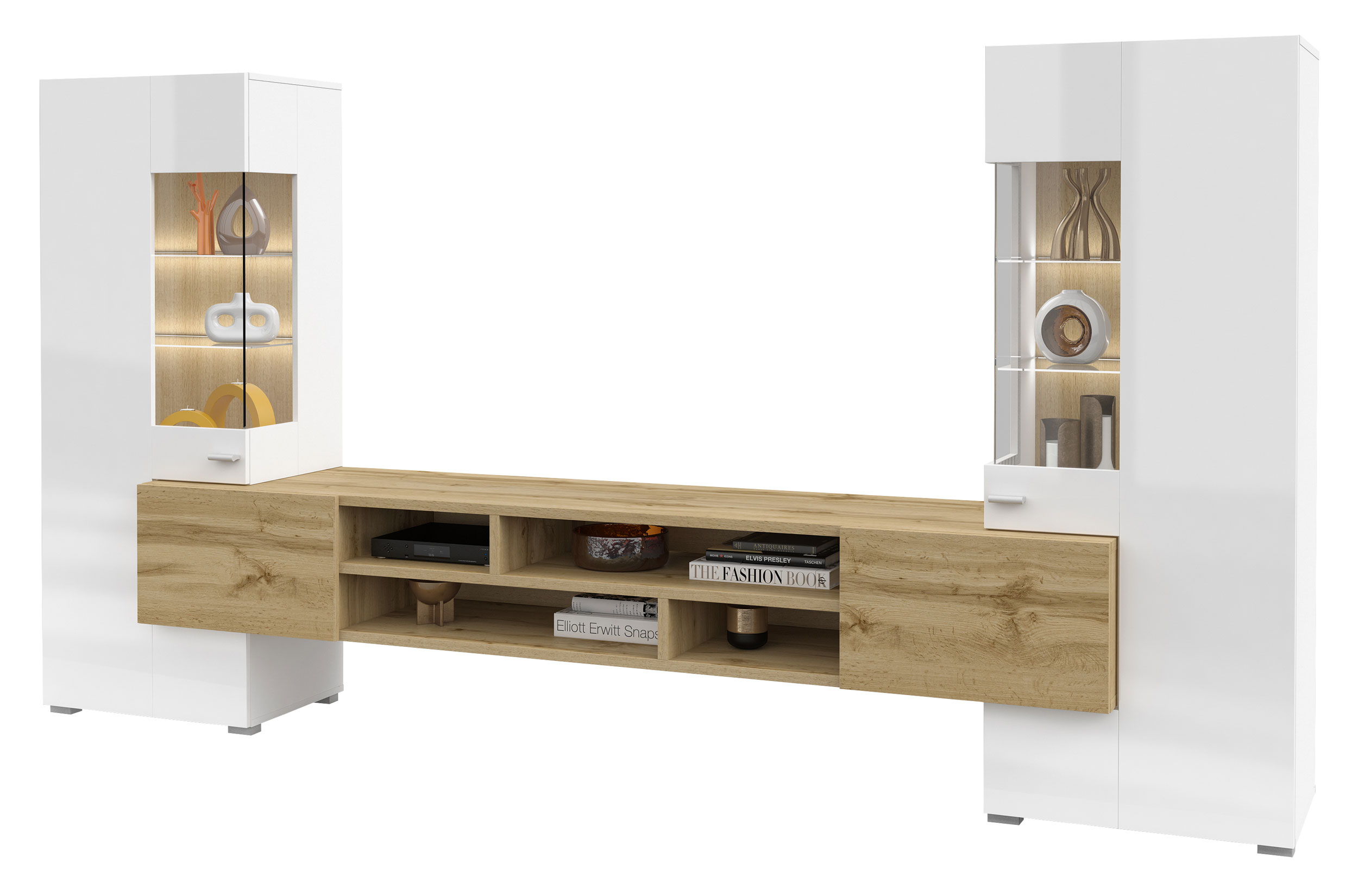 Meblościanka Hartar biała/dąb wotan - zdjęcie 1