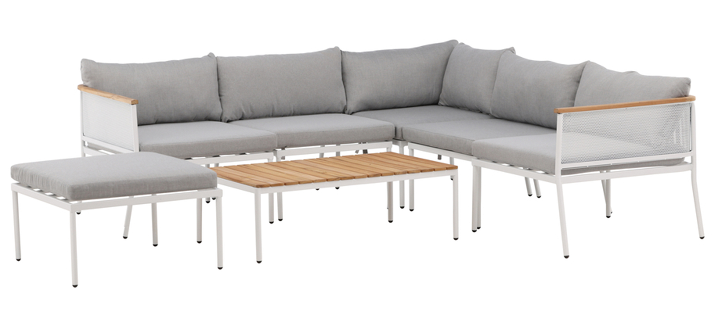 Zestaw mebli ogrodowych Beous z narożnikiem modułowym i stolikiem kawowym biały/jasnoszary - zdjęcie 1