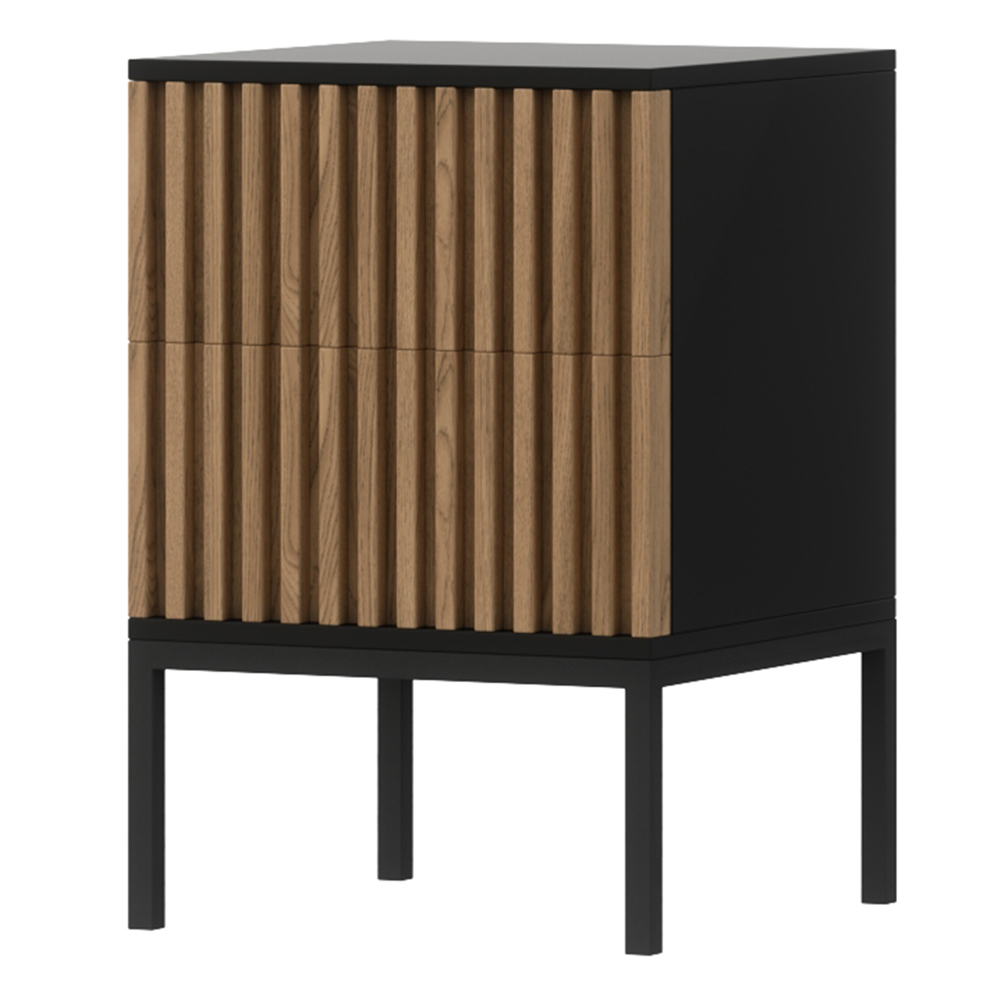 Szafka nocna Kastano 40 cm z dwiema szufladami Czarna/Dąb artisan - zdjęcie 1