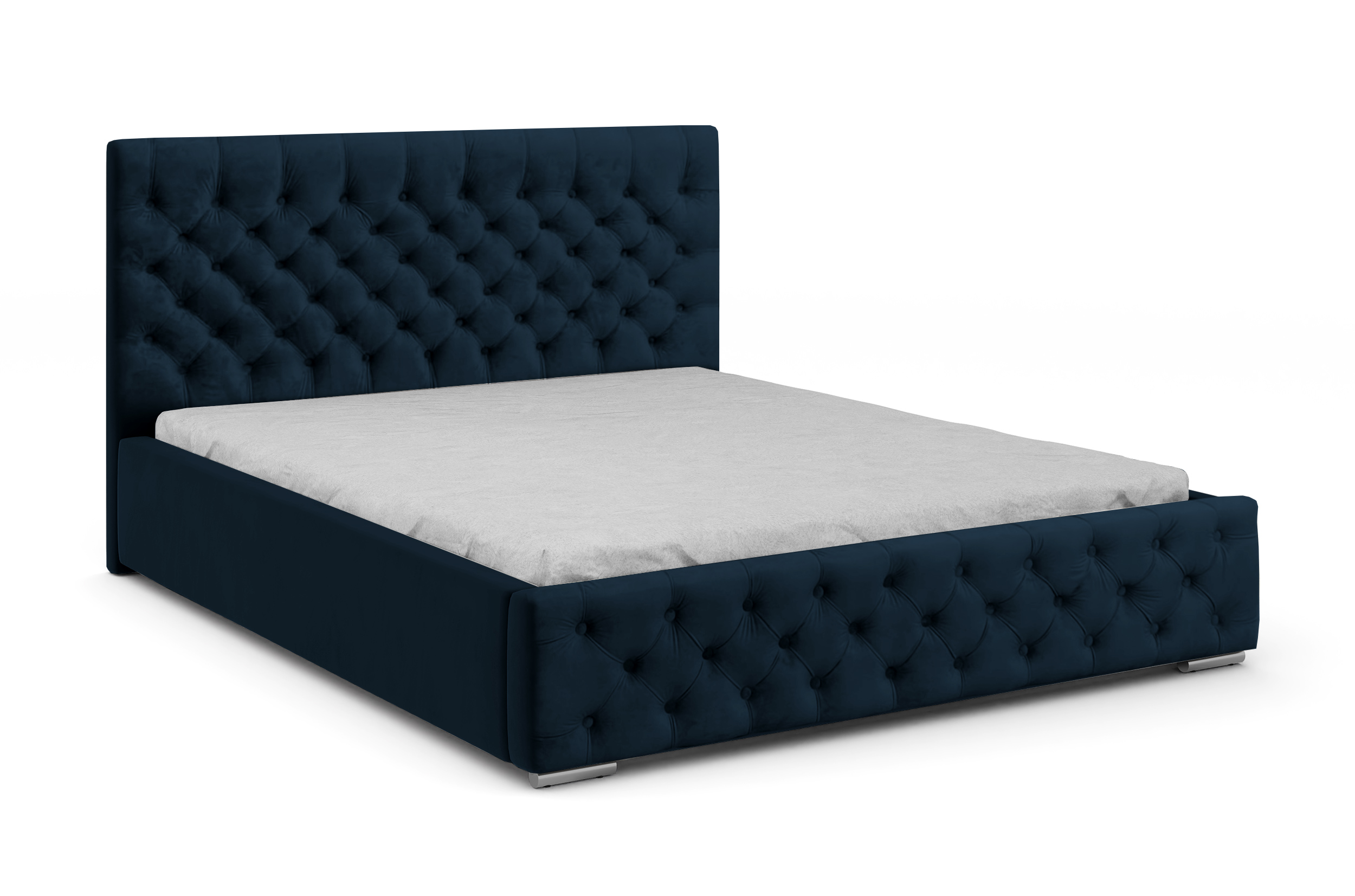 Łóżko tapicerowane 140x200 cm Chestello granatowe z pojemnikiem steleż metalowy podnośnik gazowy - zdjęcie 1