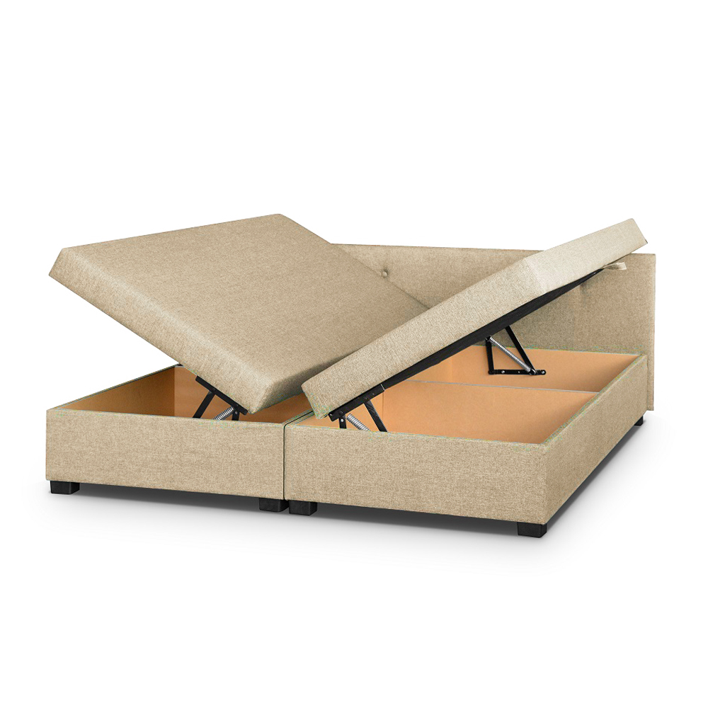 Łóżko kontynentalne 160x200 cm Abosped z pojemnikami beżowe plecionka - zdjęcie 1