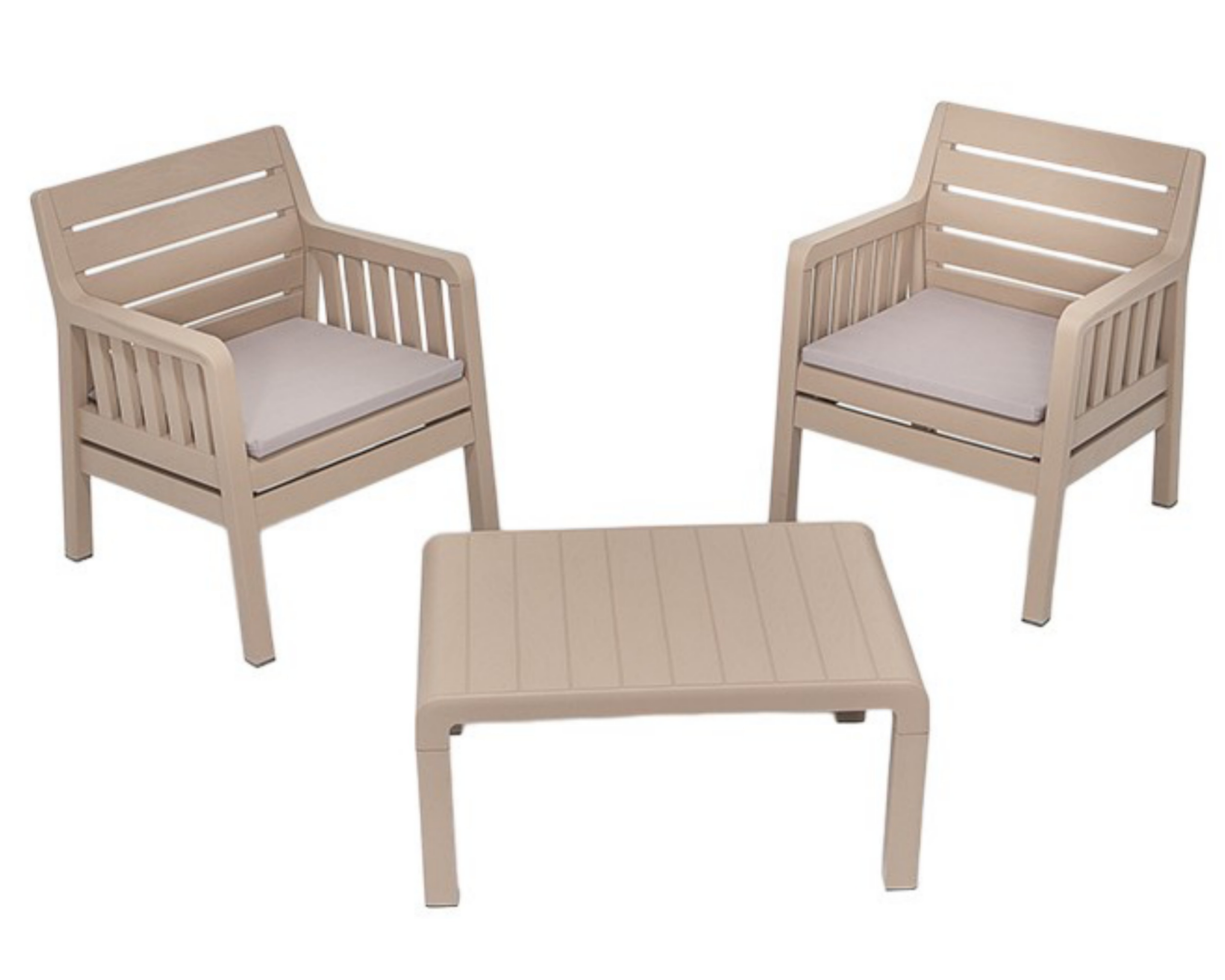 Zestaw ogrodowy dwuosobowy Scrally ze stolikiem z tworzywa sztucznego beżowy - zdjęcie 1