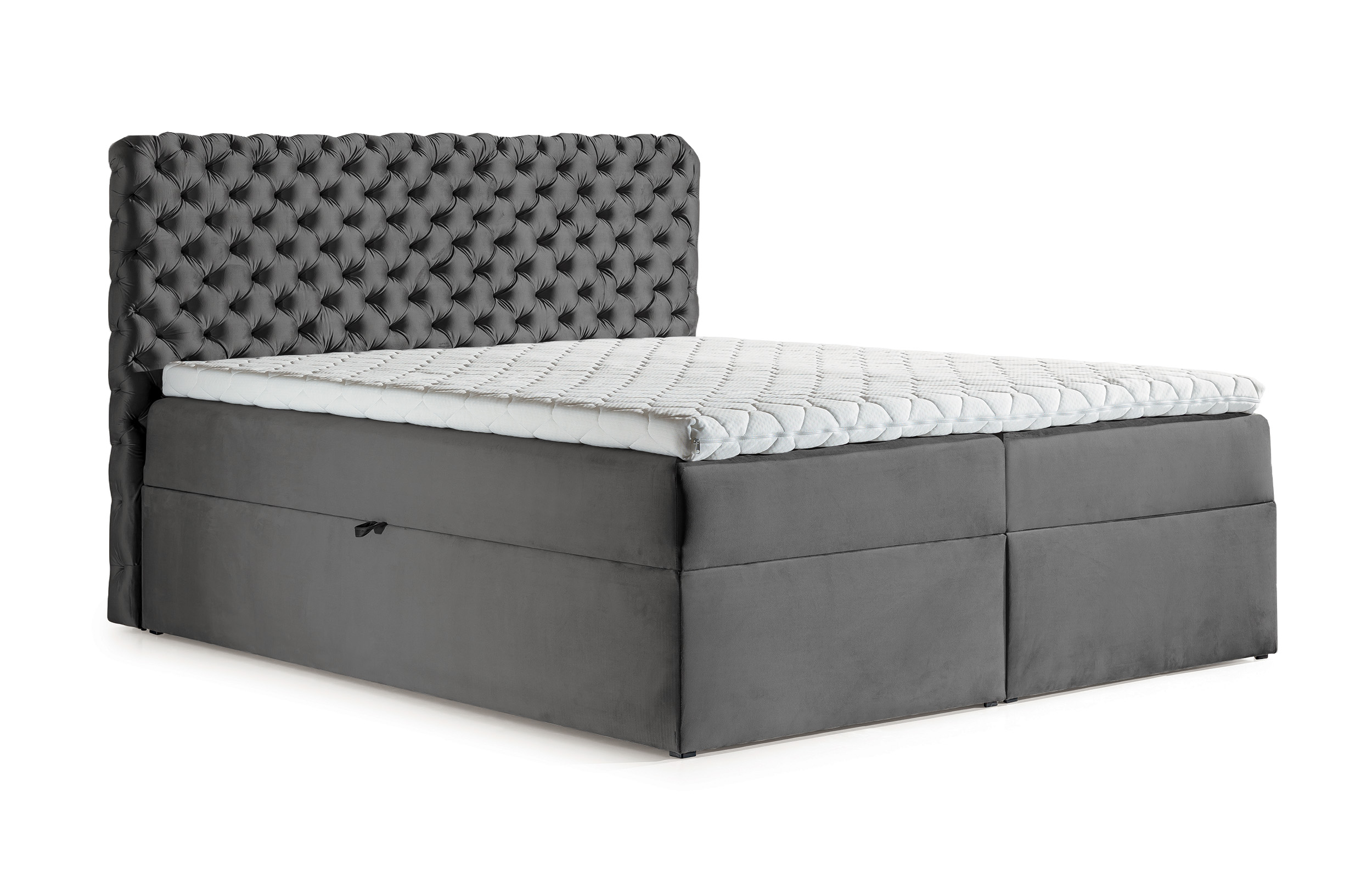 Łóżko kontynentalne Costmary 180x200 z dwoma pojemnikami, materacem i topperem ciemnoszare hydrofobowe - zdjęcie 1